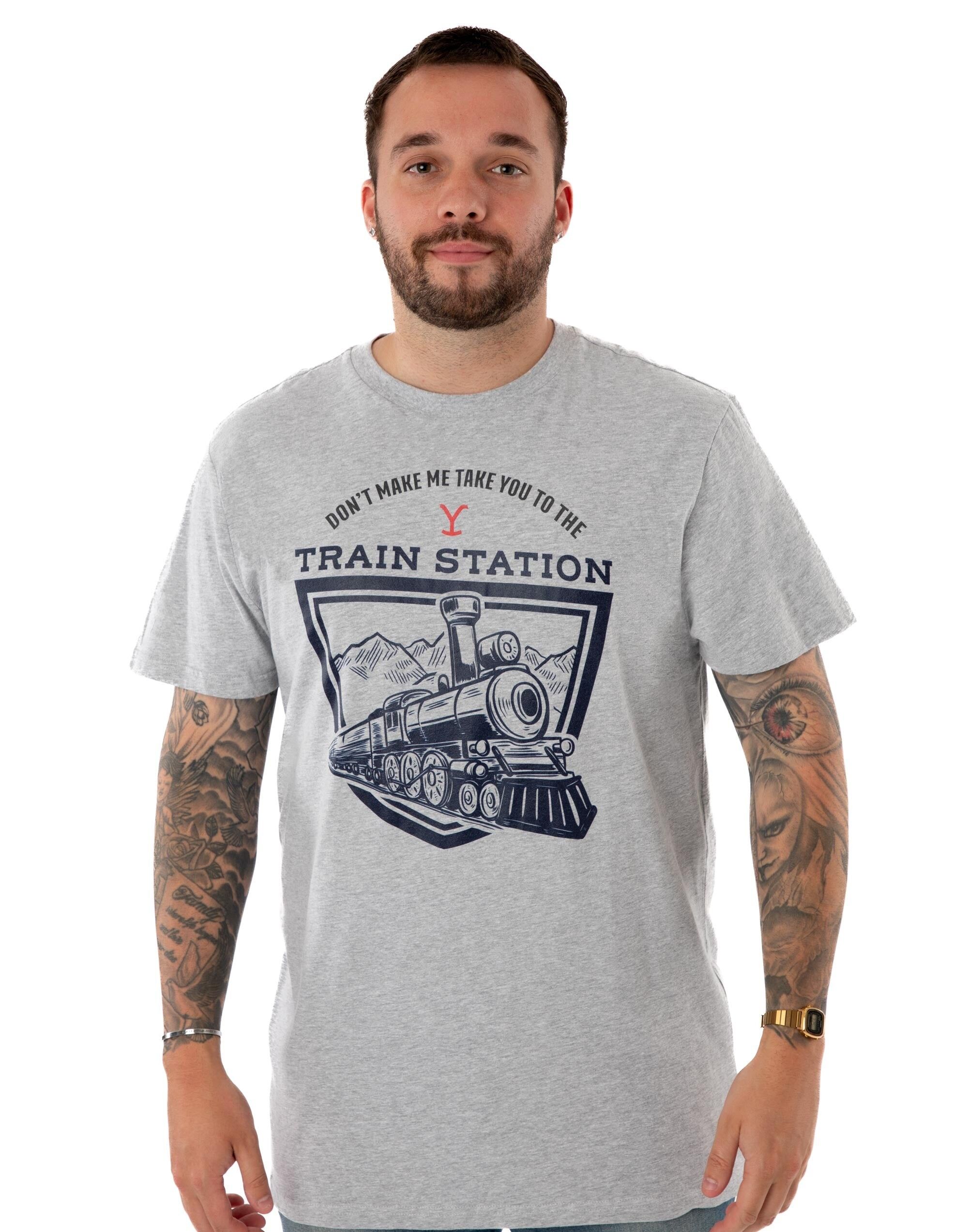 Camiseta gris de manga corta para hombre de la estación de tren de Yellowstone