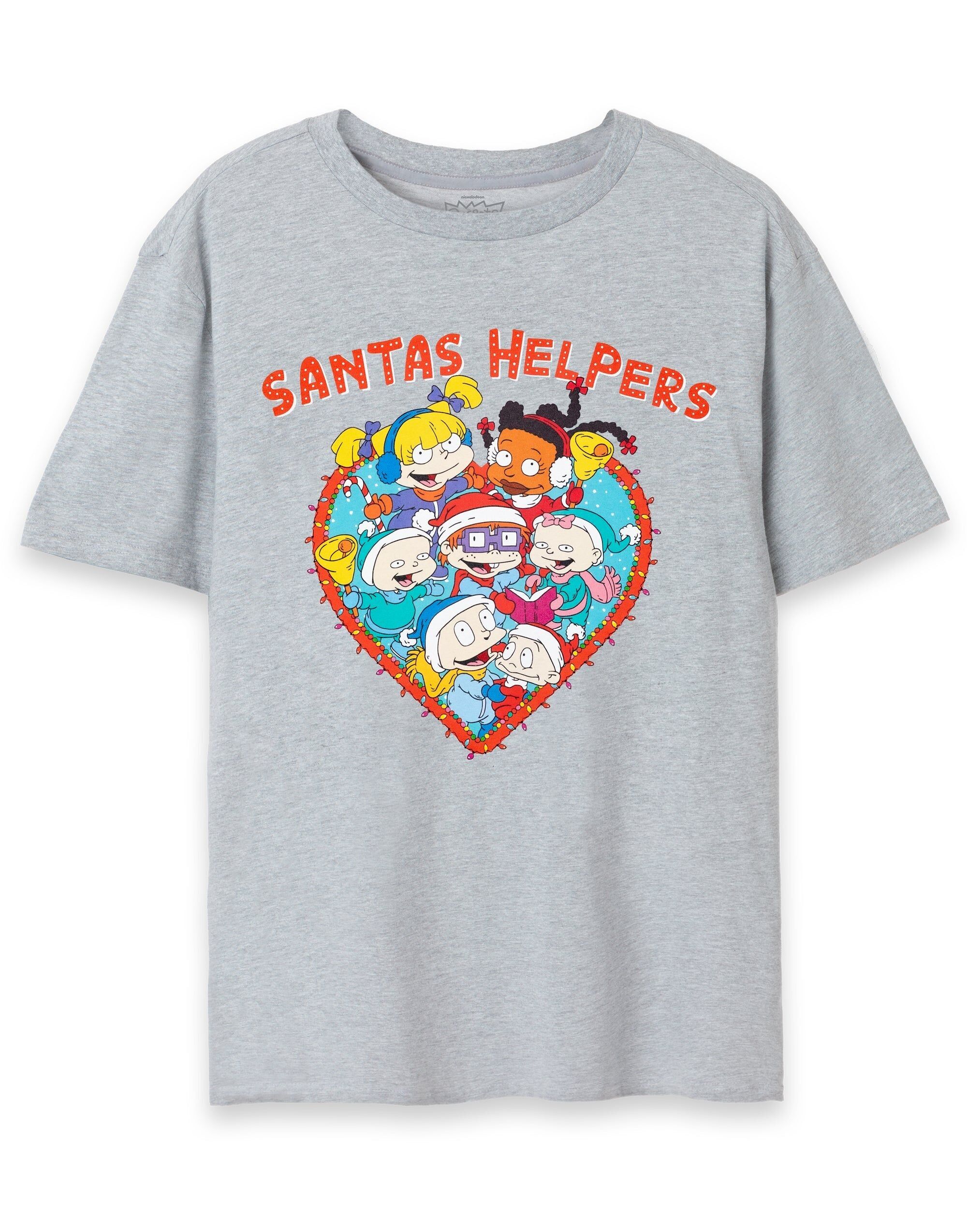 Camiseta de manga corta gris de los Ayudantes de Papá Noel de Rugrats para mujer