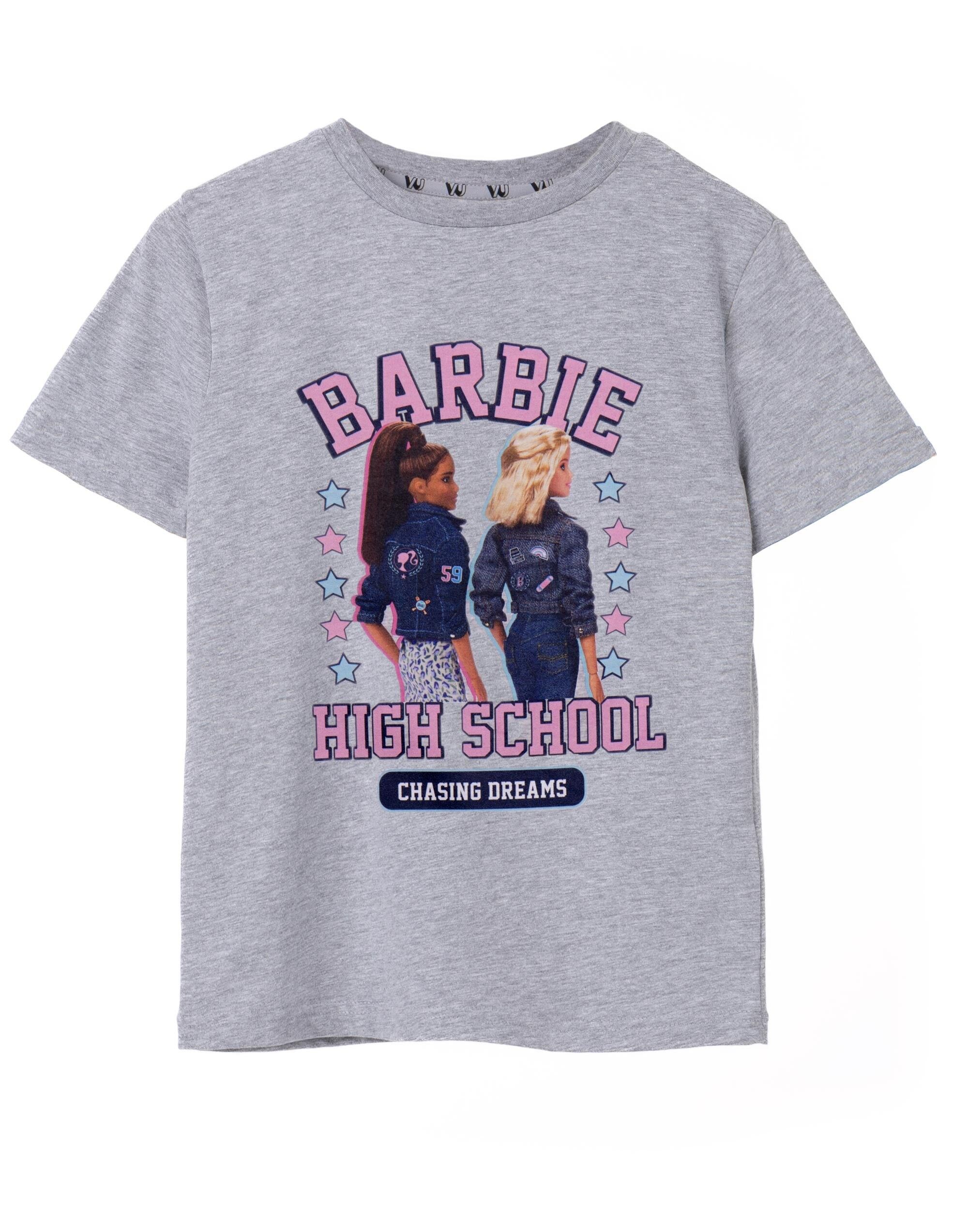 T-shirt à manches courtes gris Barbie pour filles, style lycée