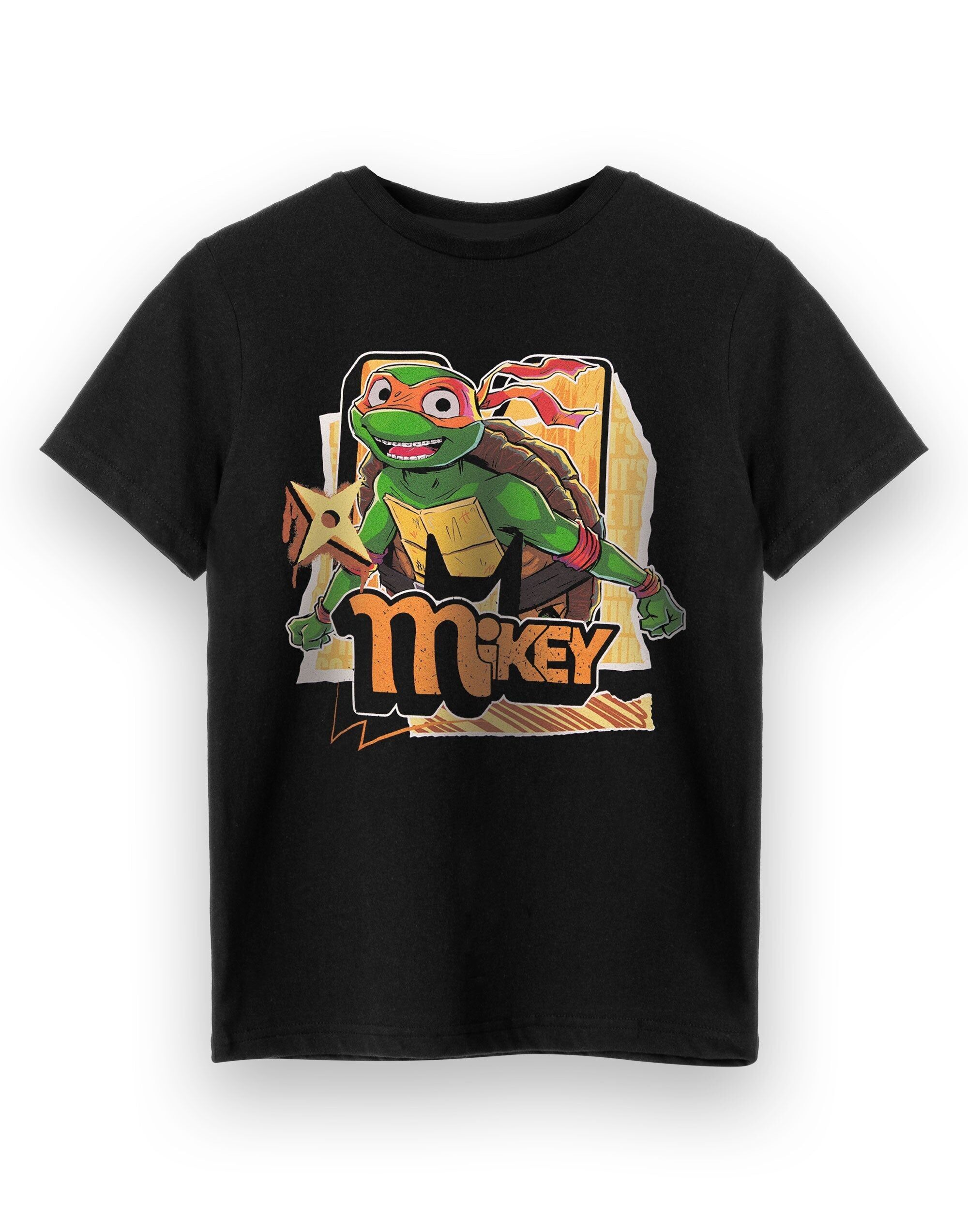 Camiseta de manga corta negra de Mikey de las Tortugas Ninja para niño