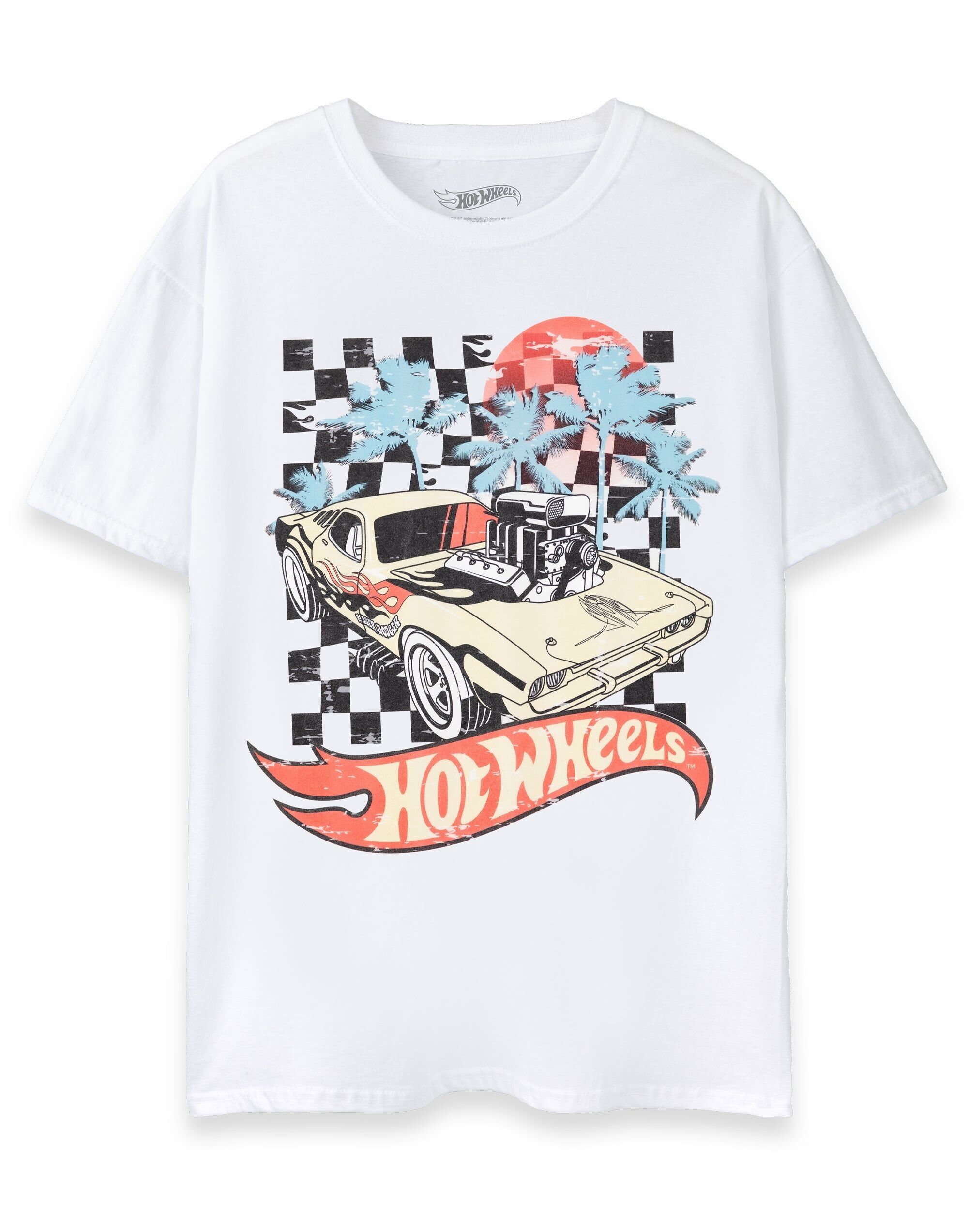 Camiseta de manga corta Hot Wheels para hombre con diseño de atardecer blanco