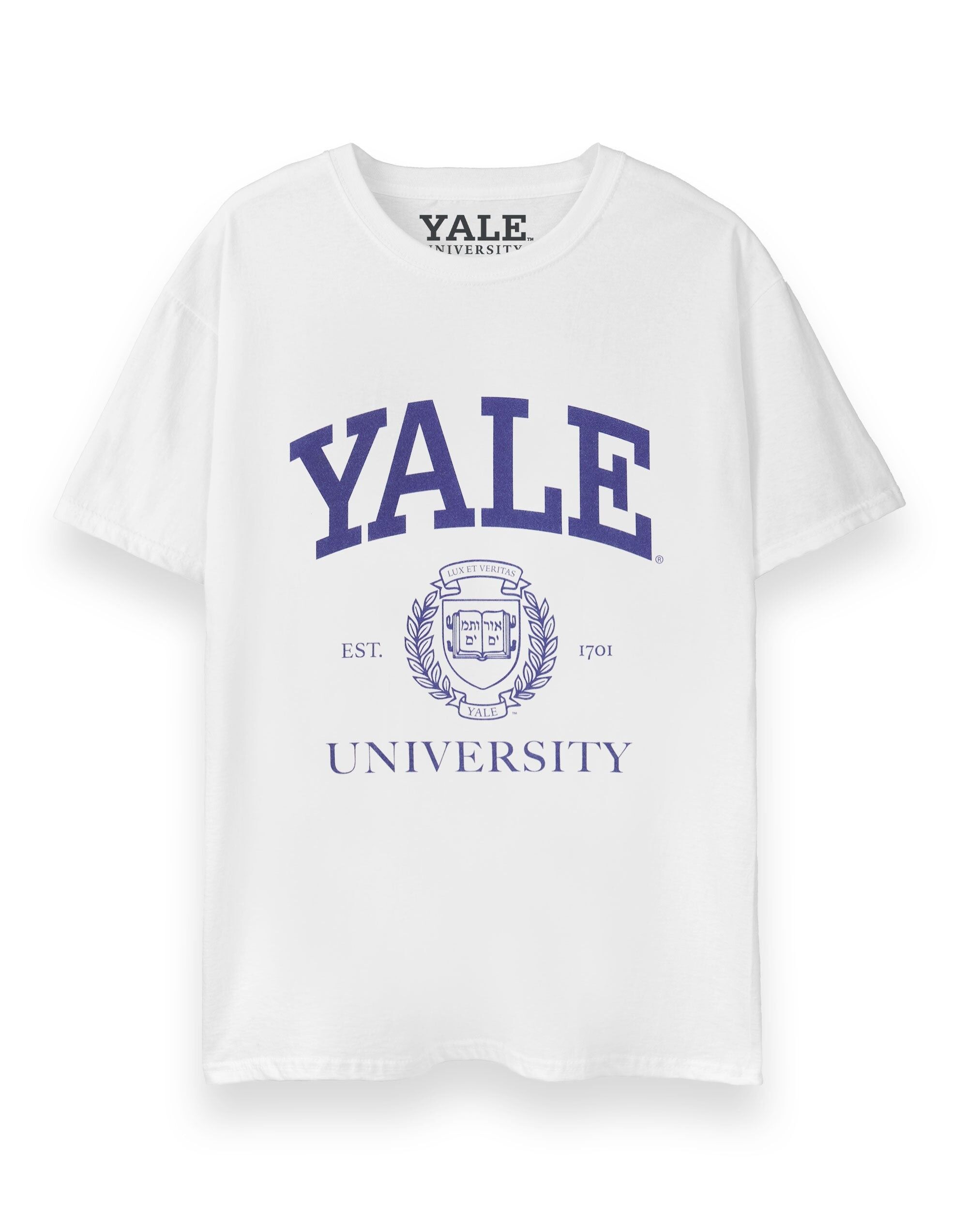 Camiseta unisex de manga corta con el logotipo del escudo blanco de Yale