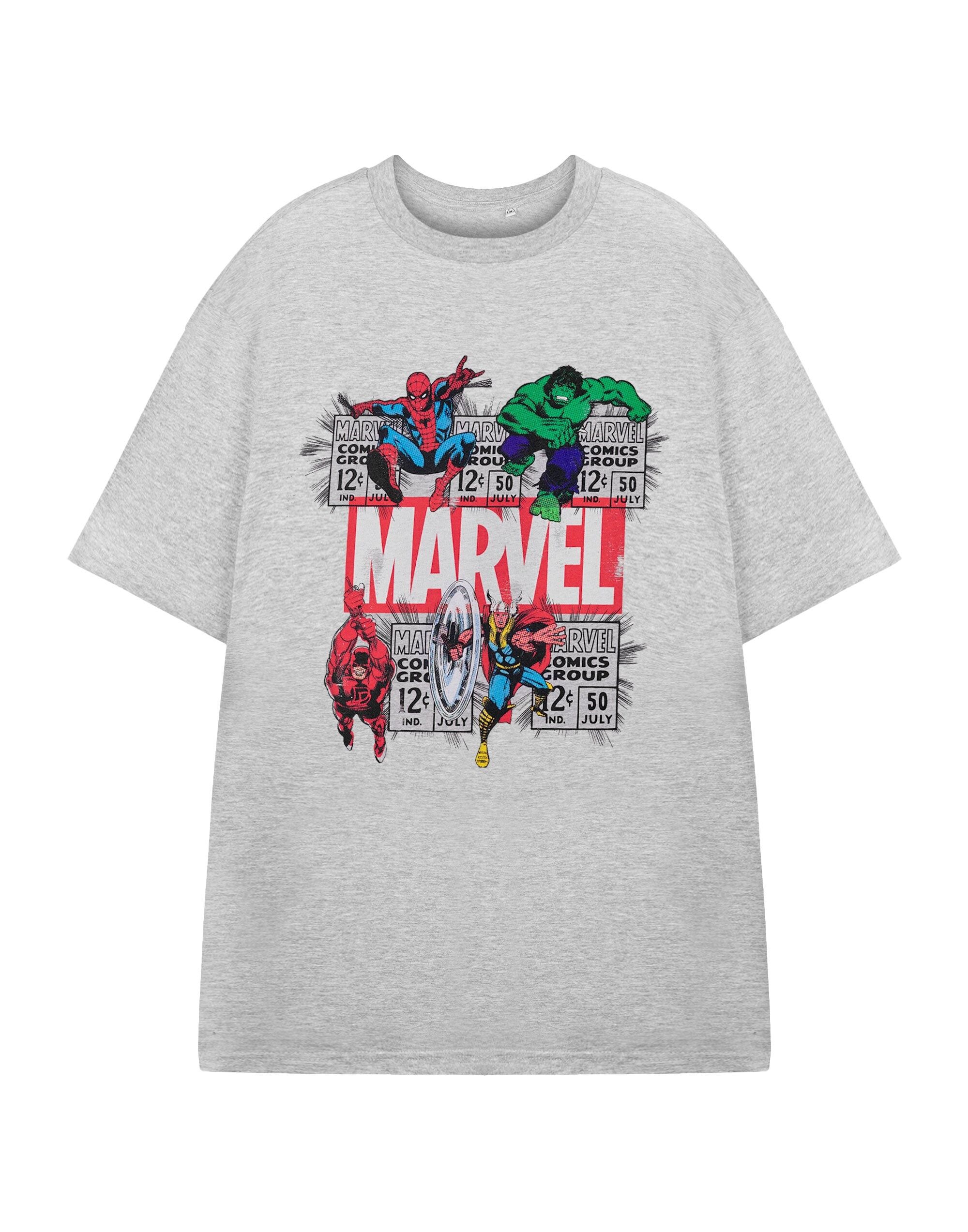 T-shirt à manches courtes gris style BD Marvel pour homme