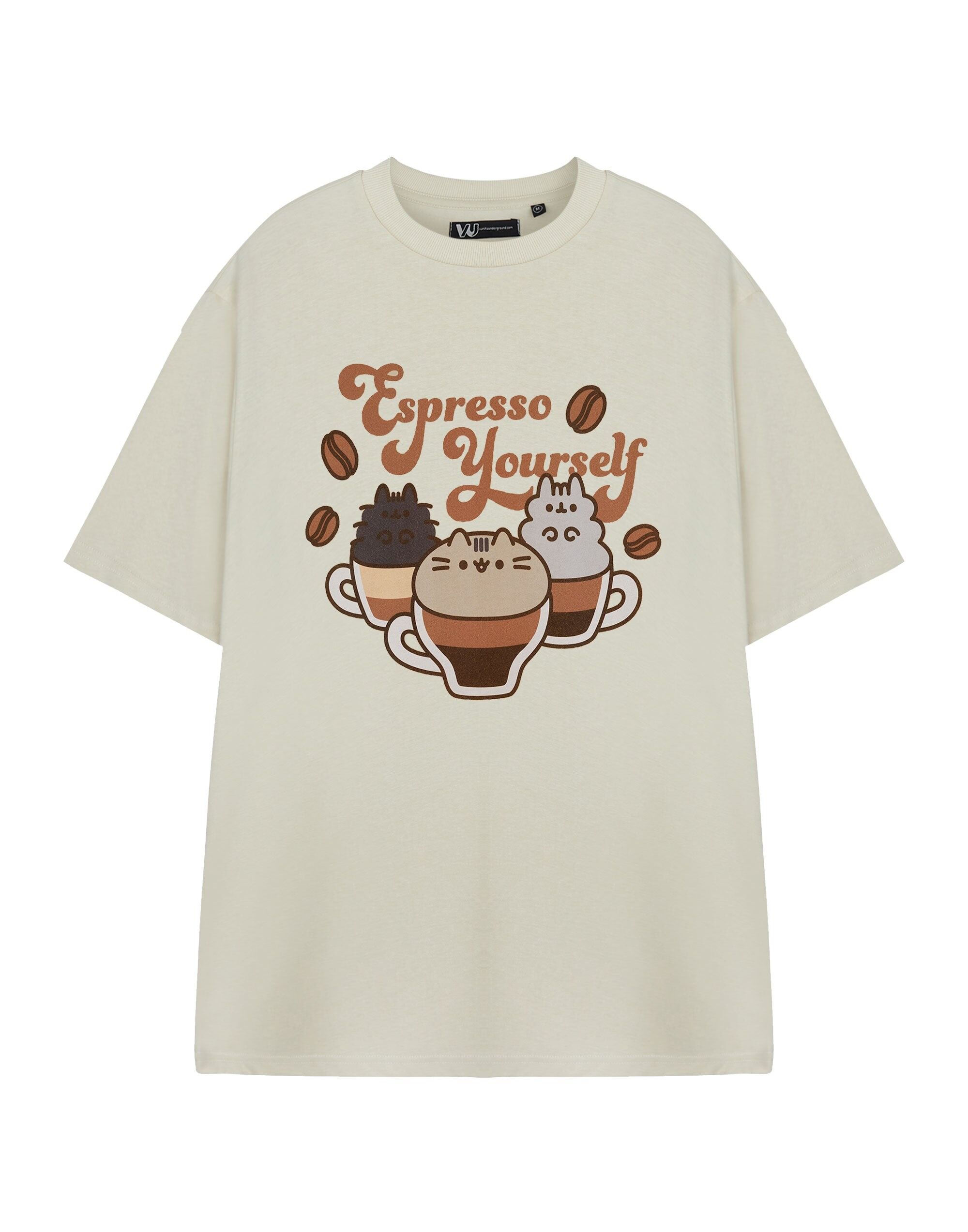 Camiseta Pusheen beige de manga corta "Espresso Yourself" para mujer