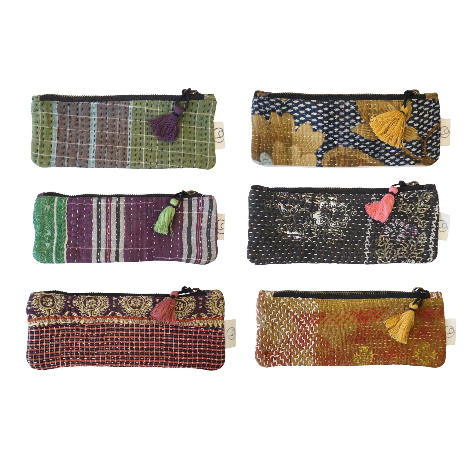 Set de 6 trousses à crayons en Kantha N°1