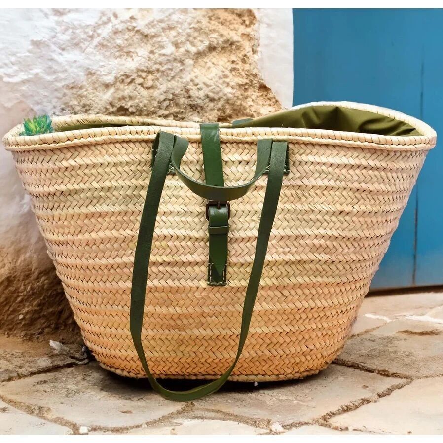 Straw Tote Bag – Luxury Palm Leaf Basket with Leather Patch