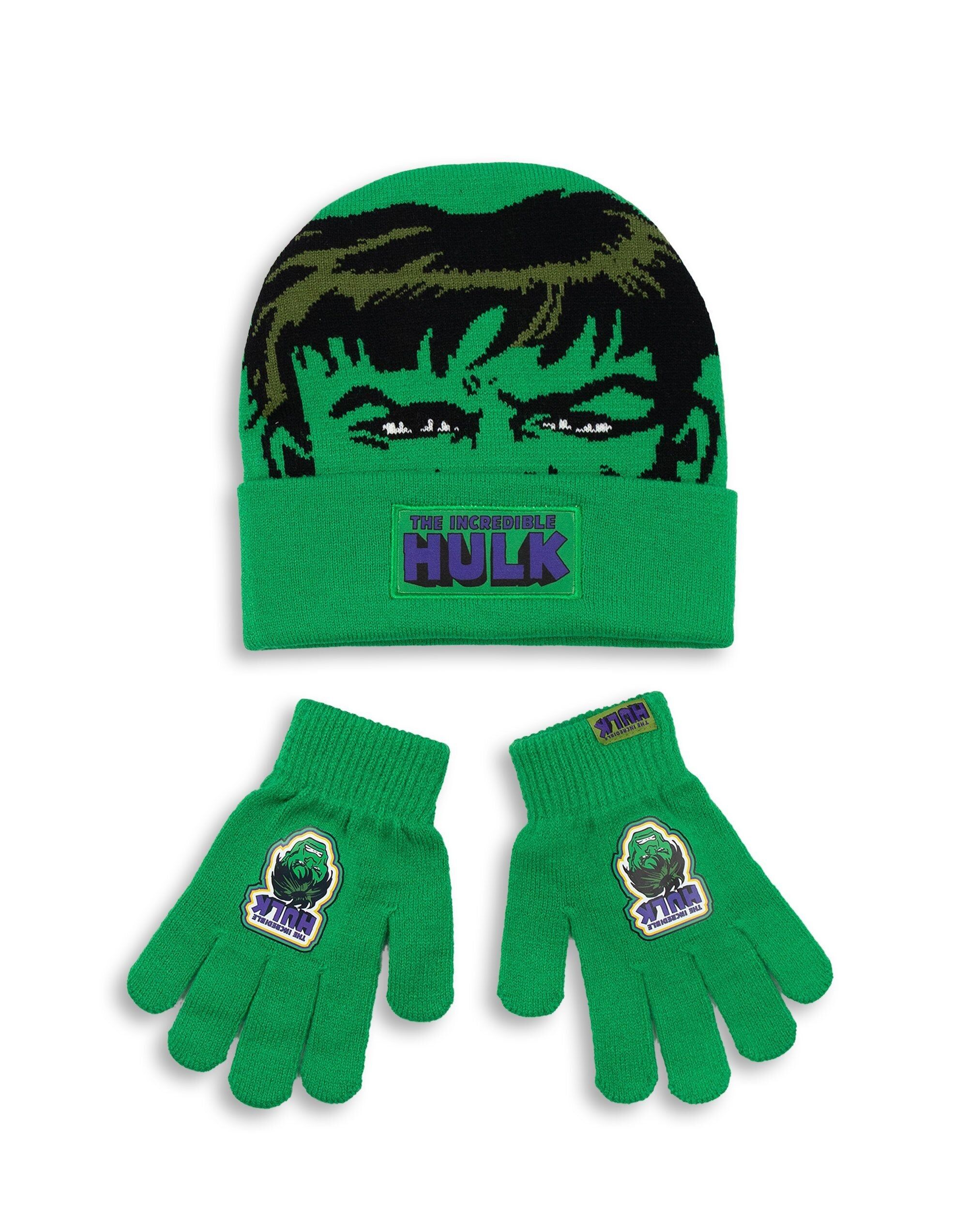 Conjunto de gorro y guantes de Hulk verde para niño de Marvel (talla única)