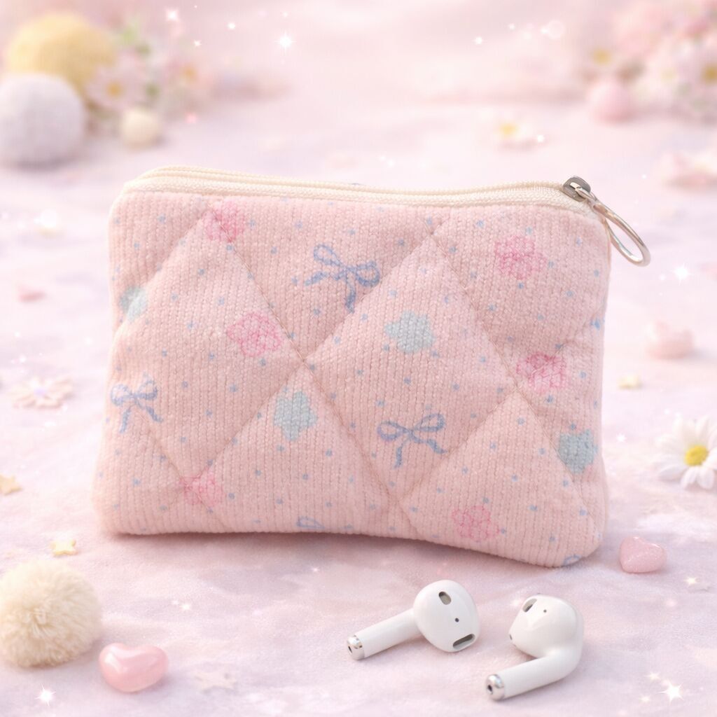 Précommande - Porte-monnaie Fleurs et noeuds Rose - Kawaï - Livraison à partir du 01/04/2026