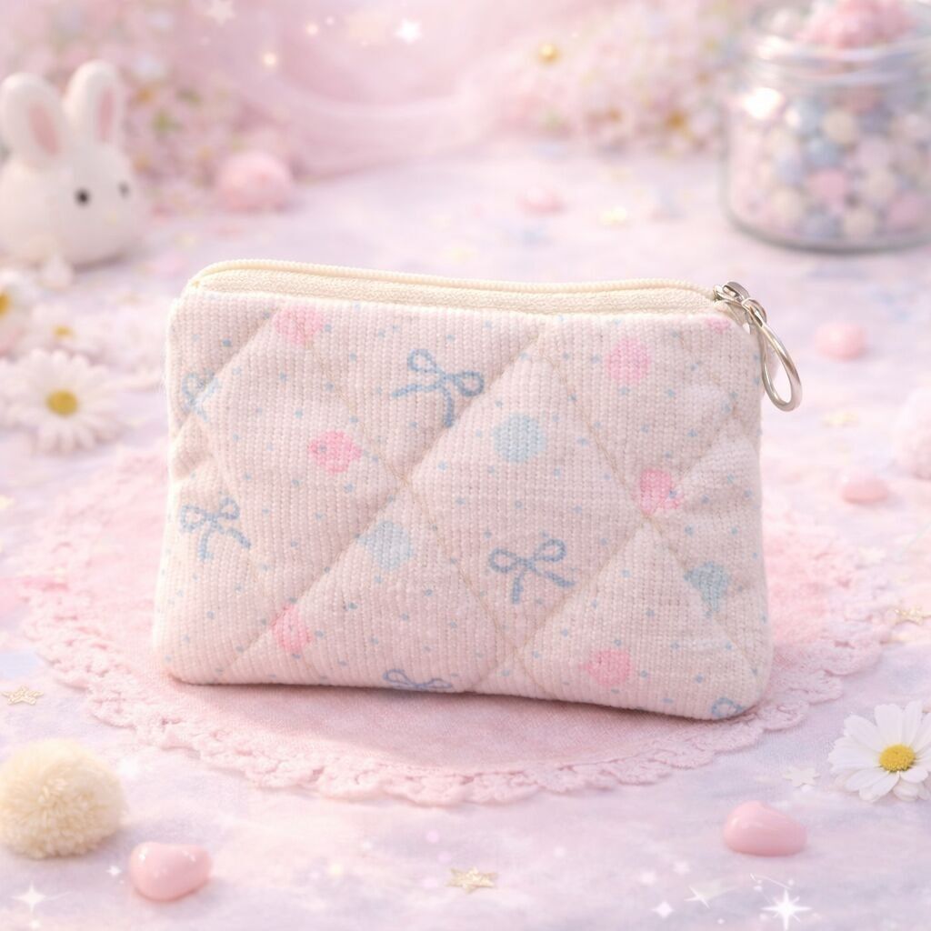 Précommande - Porte-monnaie Fleurs et noeuds Bleu - Kawaï - Livraison à partir du 01/04/2026