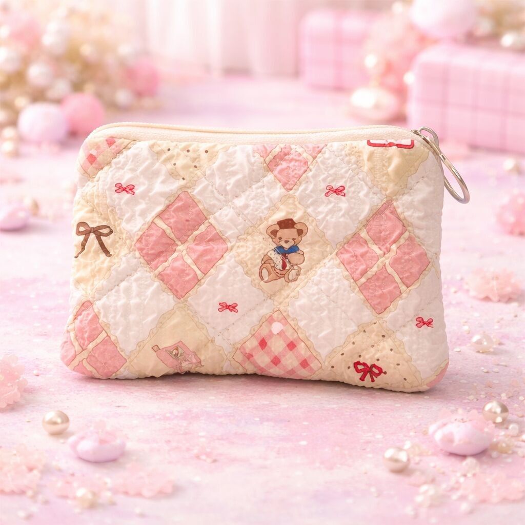 Précommande - Porte-monnaie Carreaux Oursons Roses - Livraison à partir du 01/04/2026