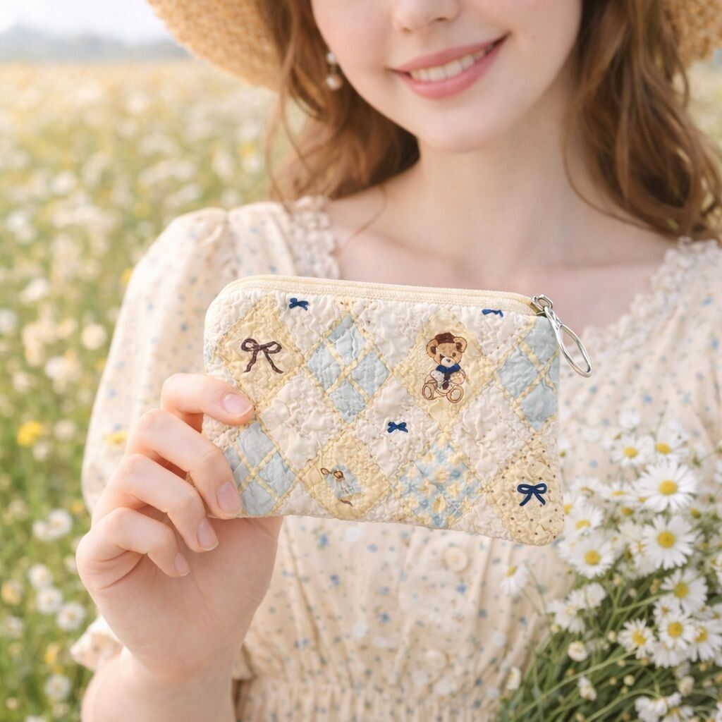 Précommande - Porte-monnaie Carreaux Oursons Bleus - Livraison à partir du 01/04/2026