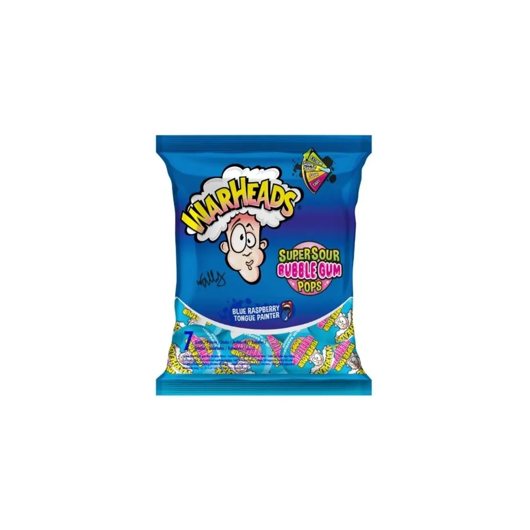 Buy wholesale Warheads Super Sour Bubblegum Pops Blue Raspberry 22x7x15g