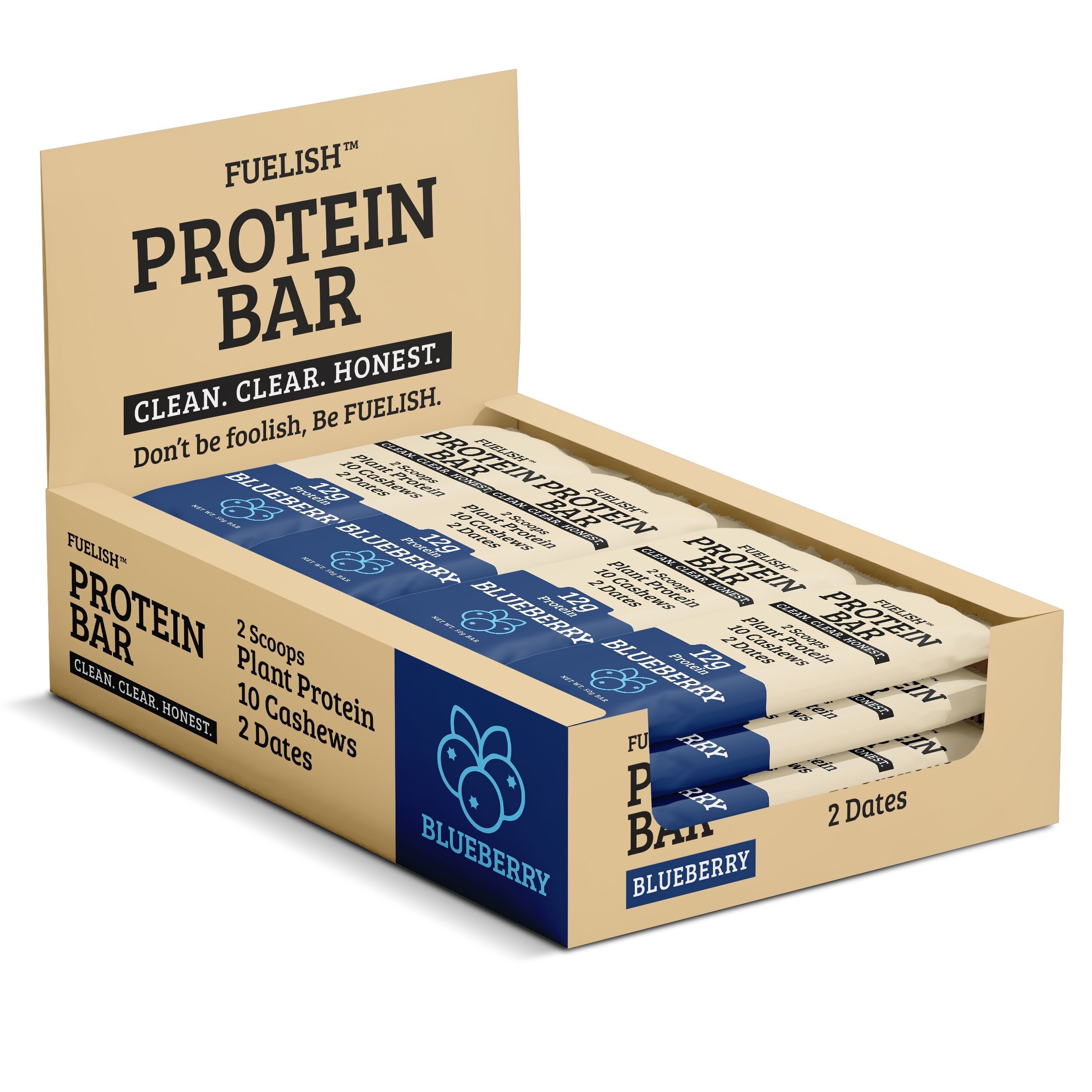 Barres protéinées végétaliennes aux myrtilles (paquet de 12)