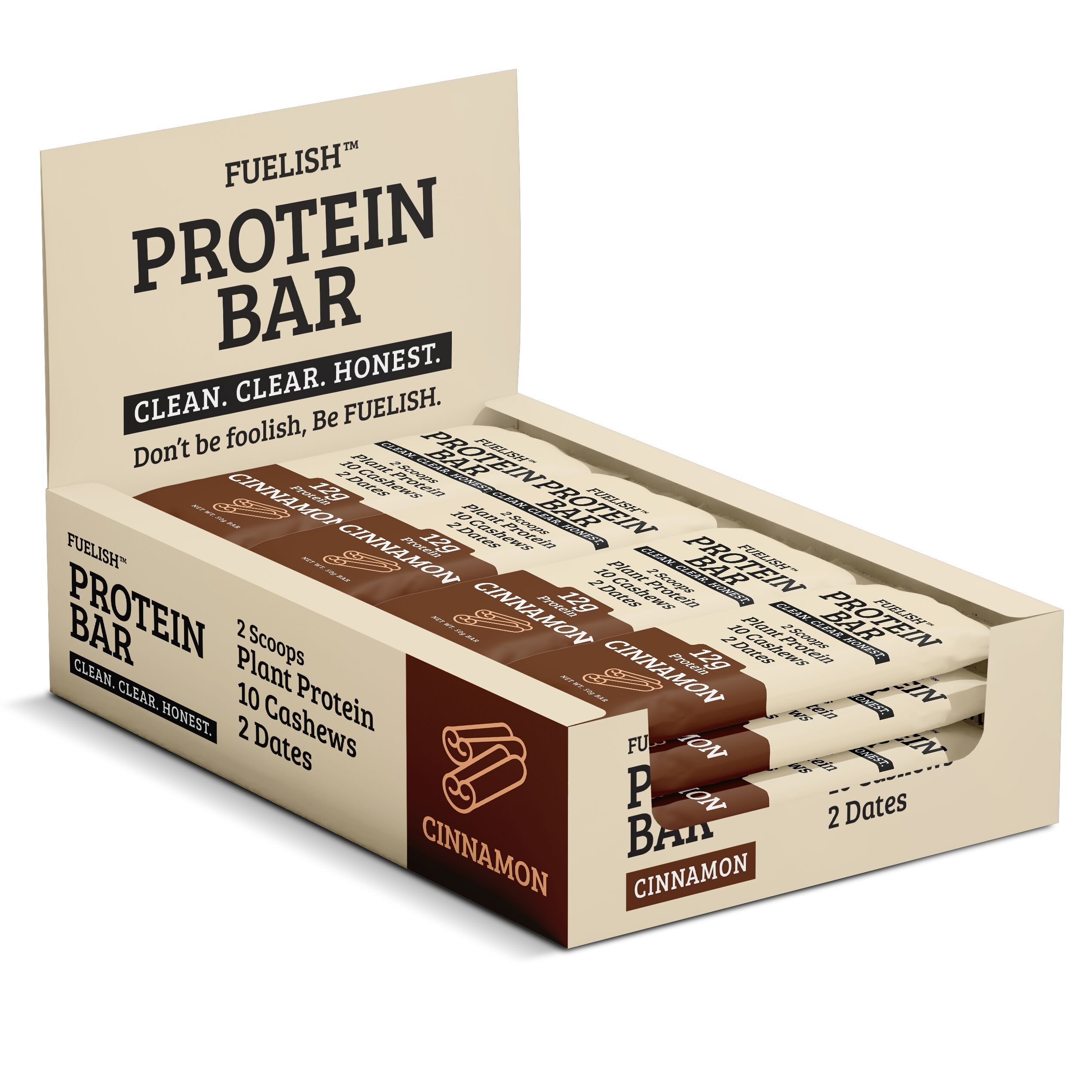 Barritas de proteína veganas de canela (50 g) x 12 unidades