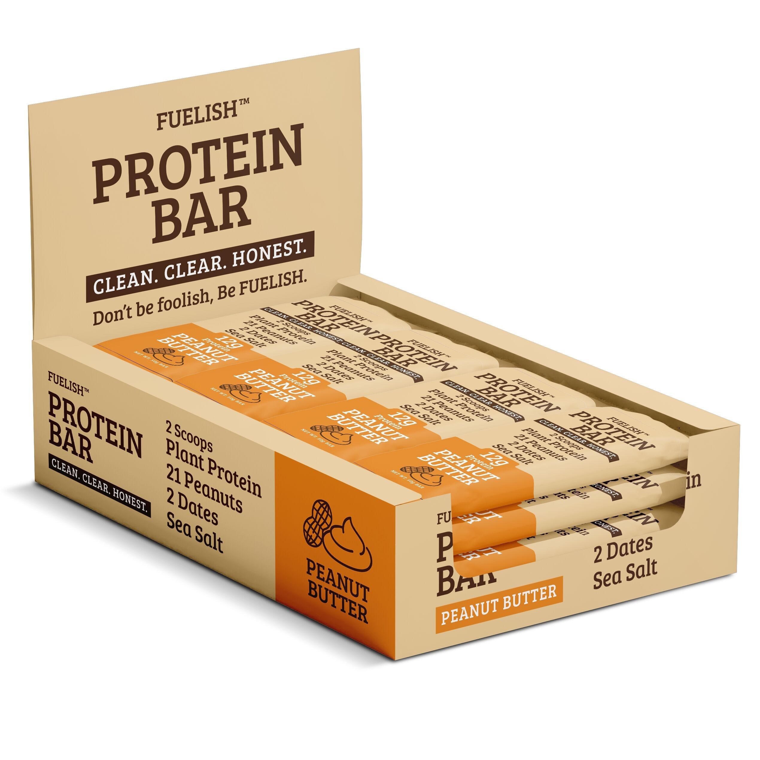 Barritas de proteína veganas de mantequilla de cacahuete (50 g) x 12 unidades