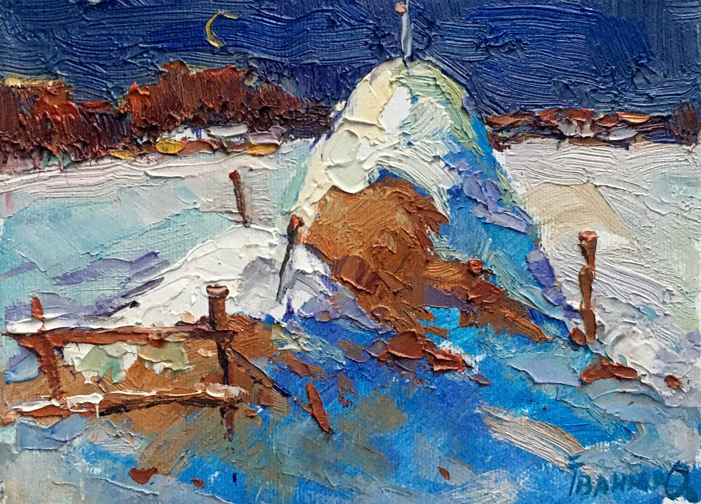Pintura al óleo Invierno mensual de Oksana Ivanyuk 15x20cm