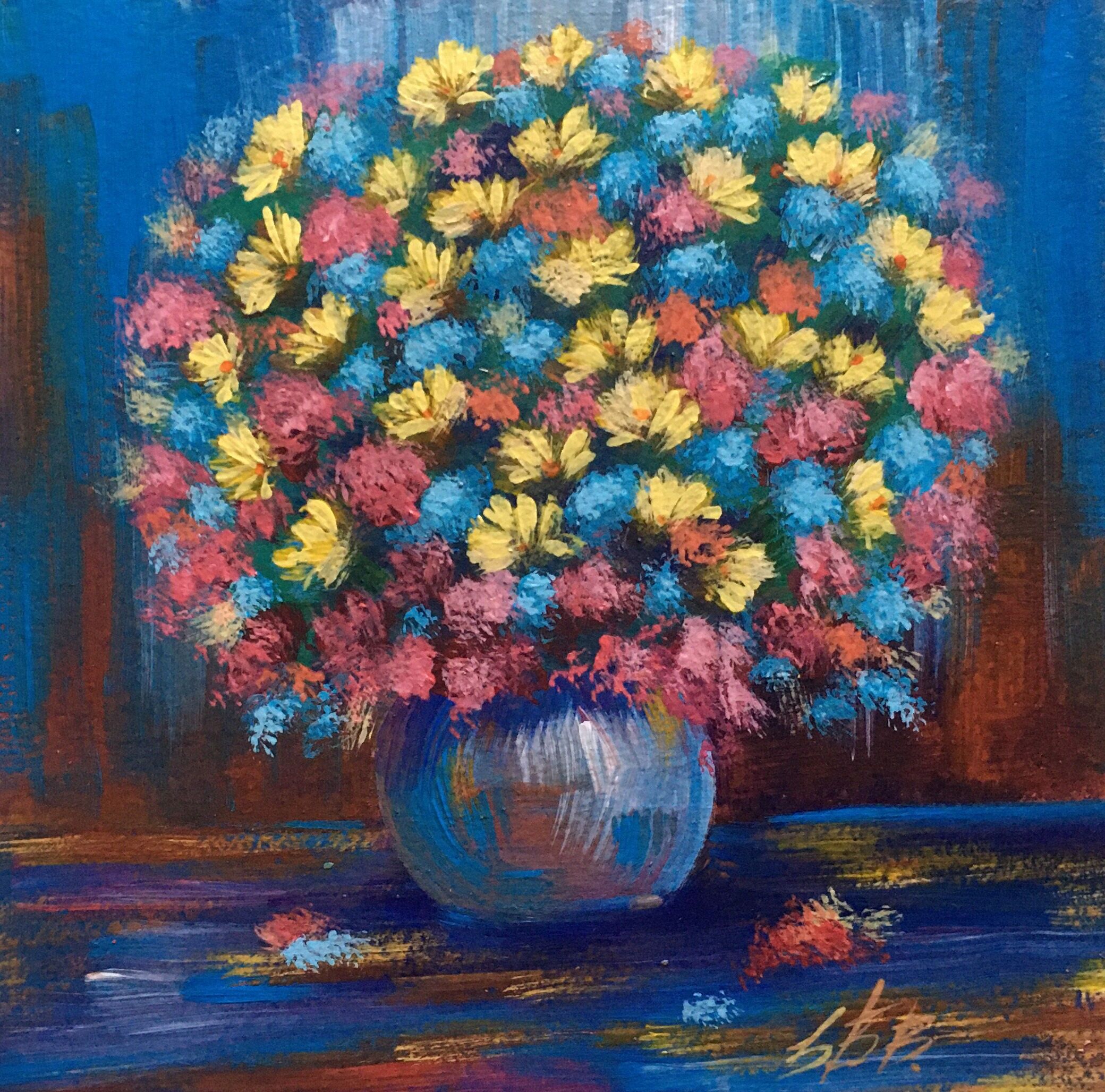 Pintura al óleo Ramo de flores primaverales Zadorozhnya Vita 20x20cm