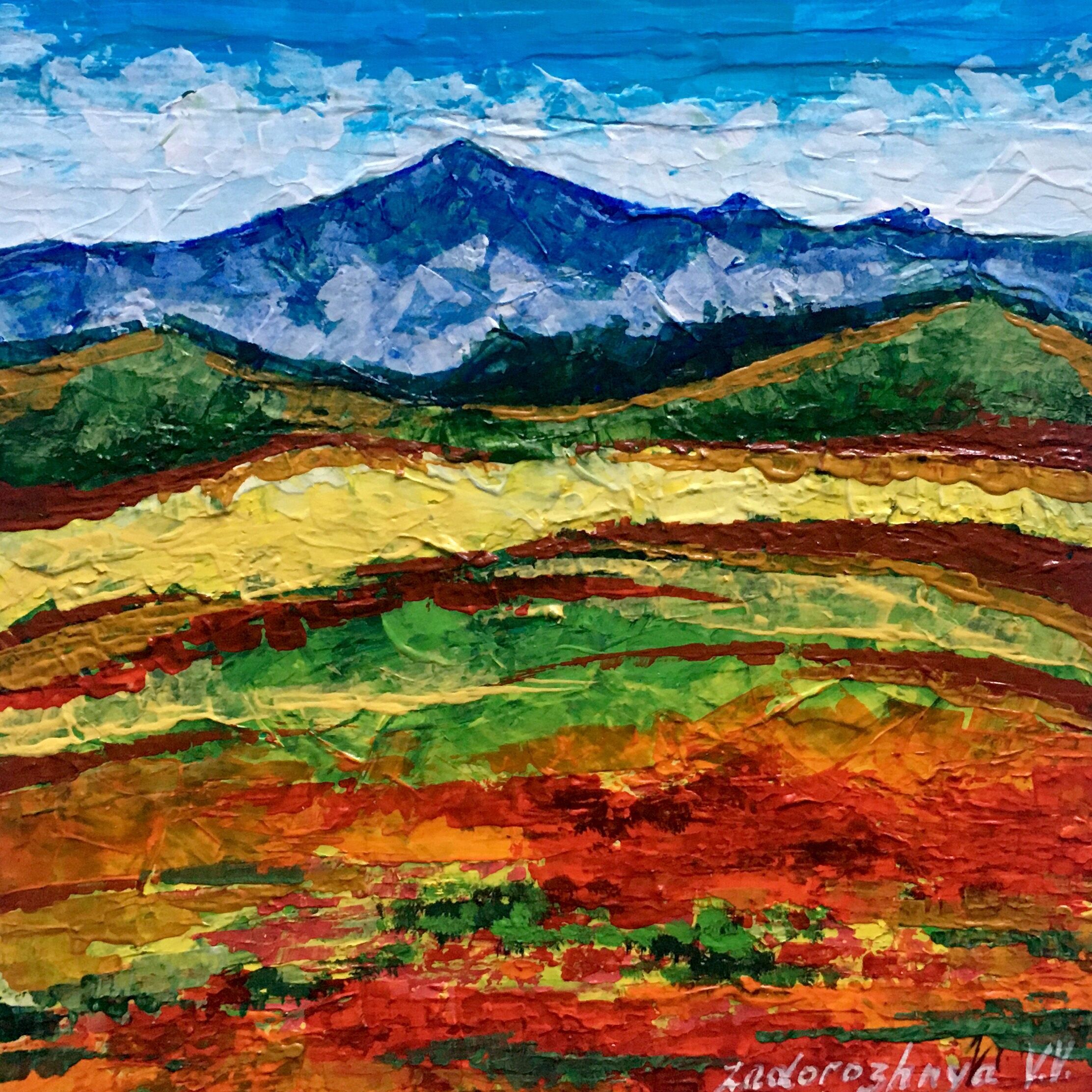 Pintura al óleo Vista a la montaña Zadorozhnya Vita 20x20cm
