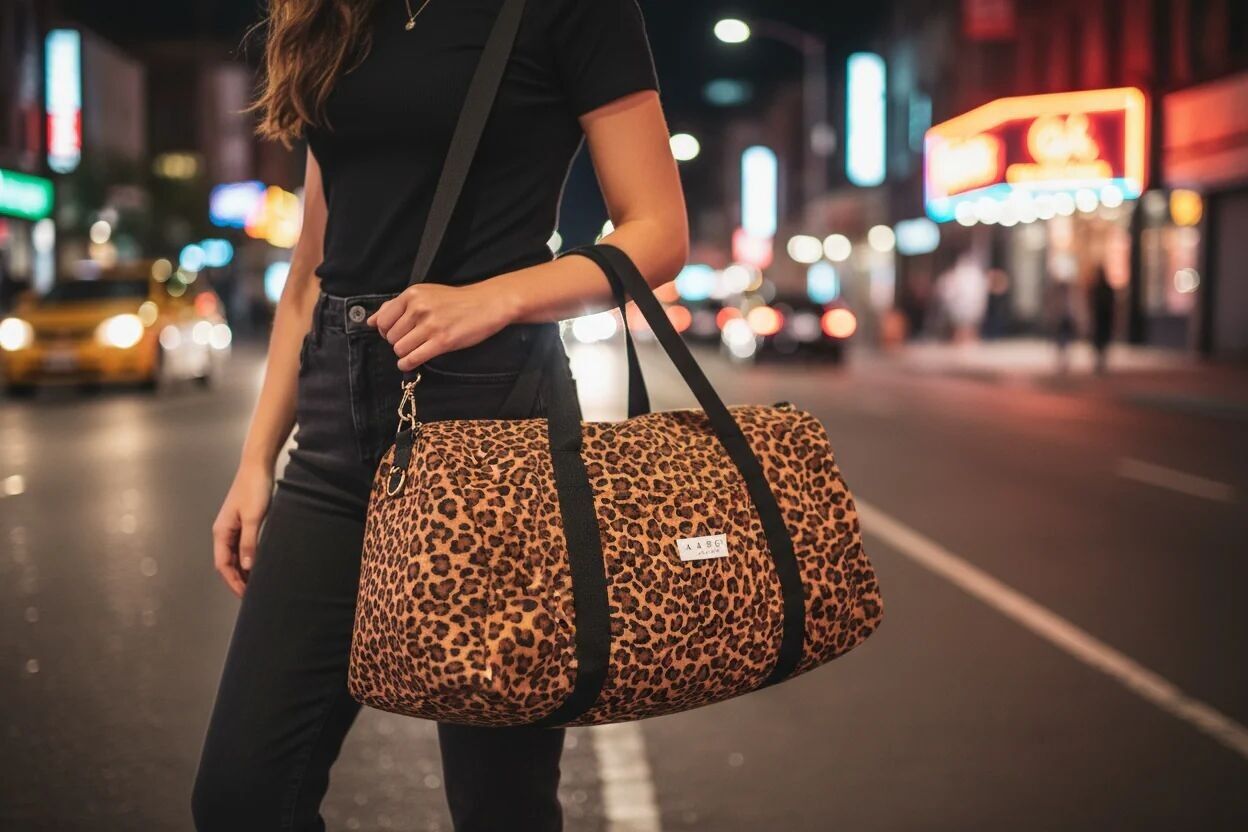 Wochenendtasche aus Baumwolle mit Leopardenmuster – Hergestellt in Frankreich – Kleinserie