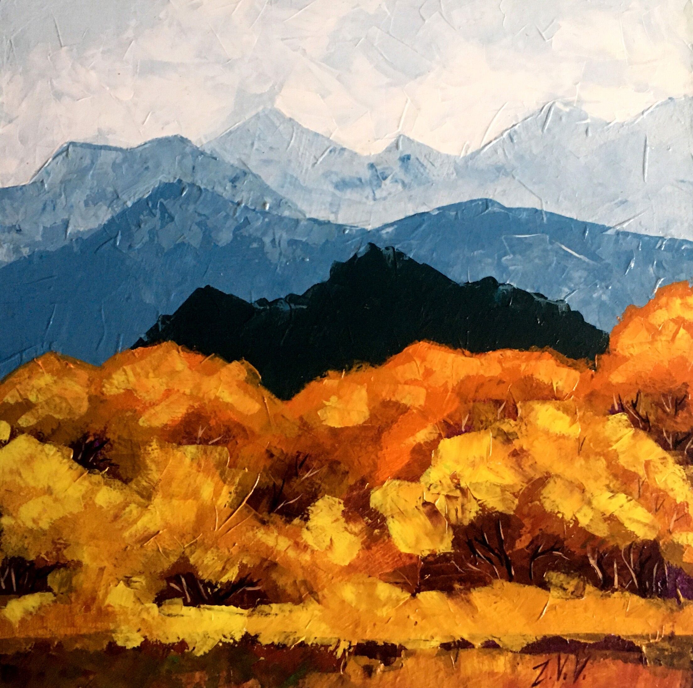 Pintura al óleo Montañas otoñales Zadorozhnya Vita 8x8 pulgadas
