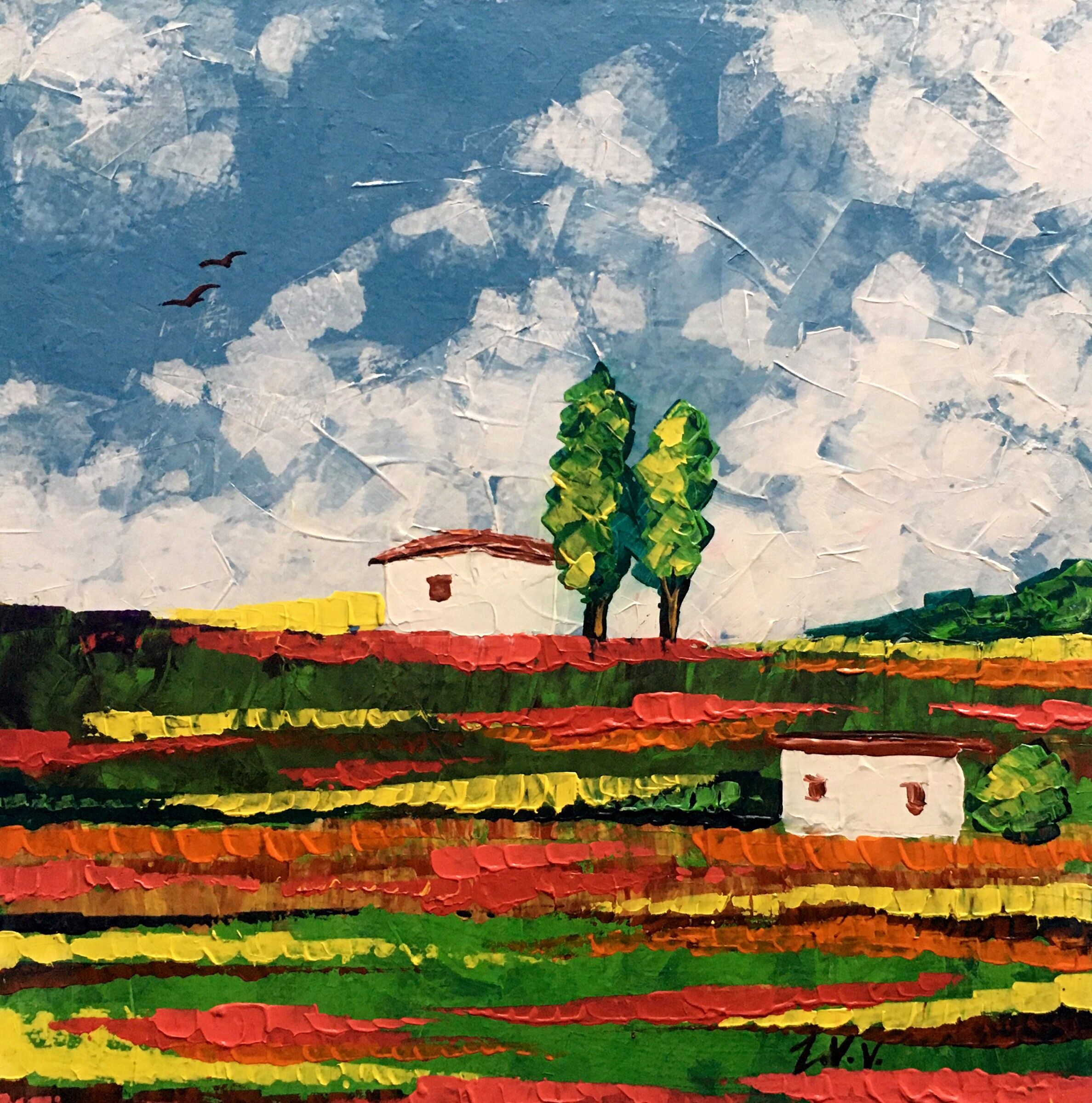 Pintura al óleo En algún lugar del campo Zadorozhnya Vita 20x20cm
