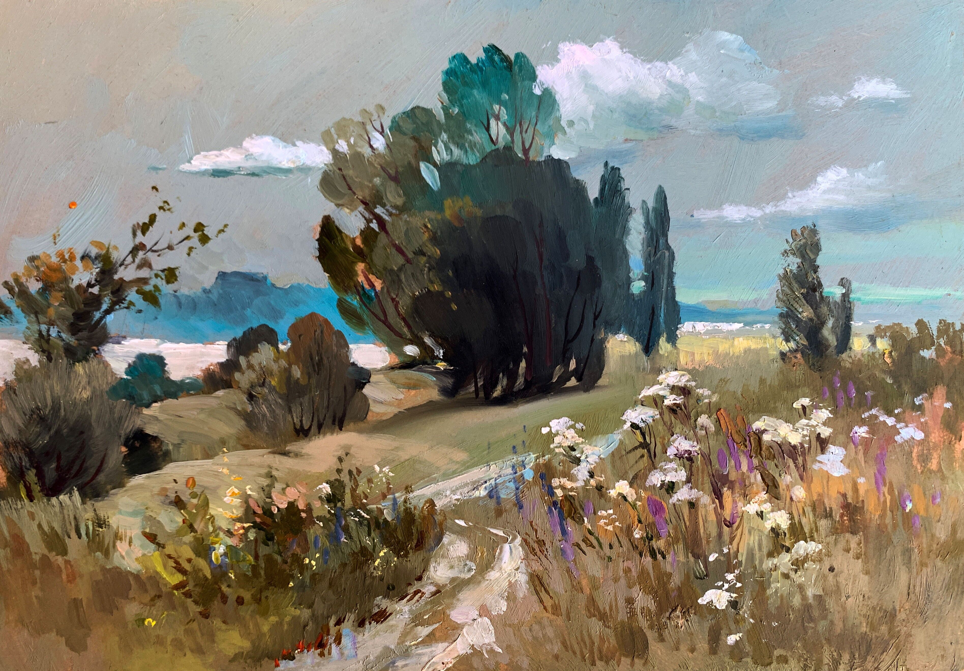 Pintura al óleo Campo de flores Yuriy Suprunchuk 20x28cm