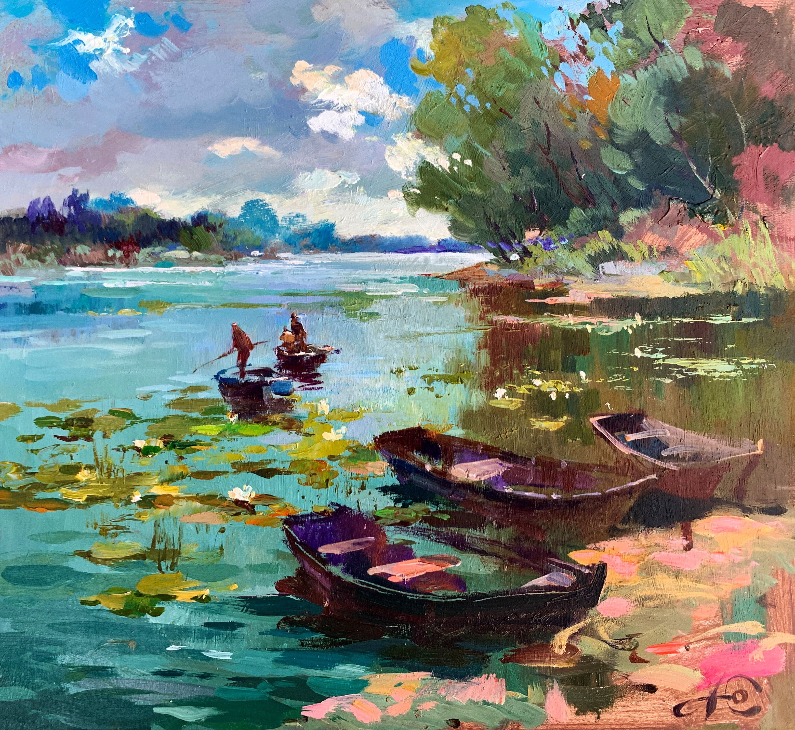 Pintura al óleo Paseo en barco Yuriy Suprunchuk 27x29cm