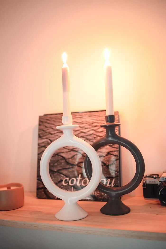 Round Tadelakt Candle Holder - Moroccan Hand-Turned Sculptural Décor