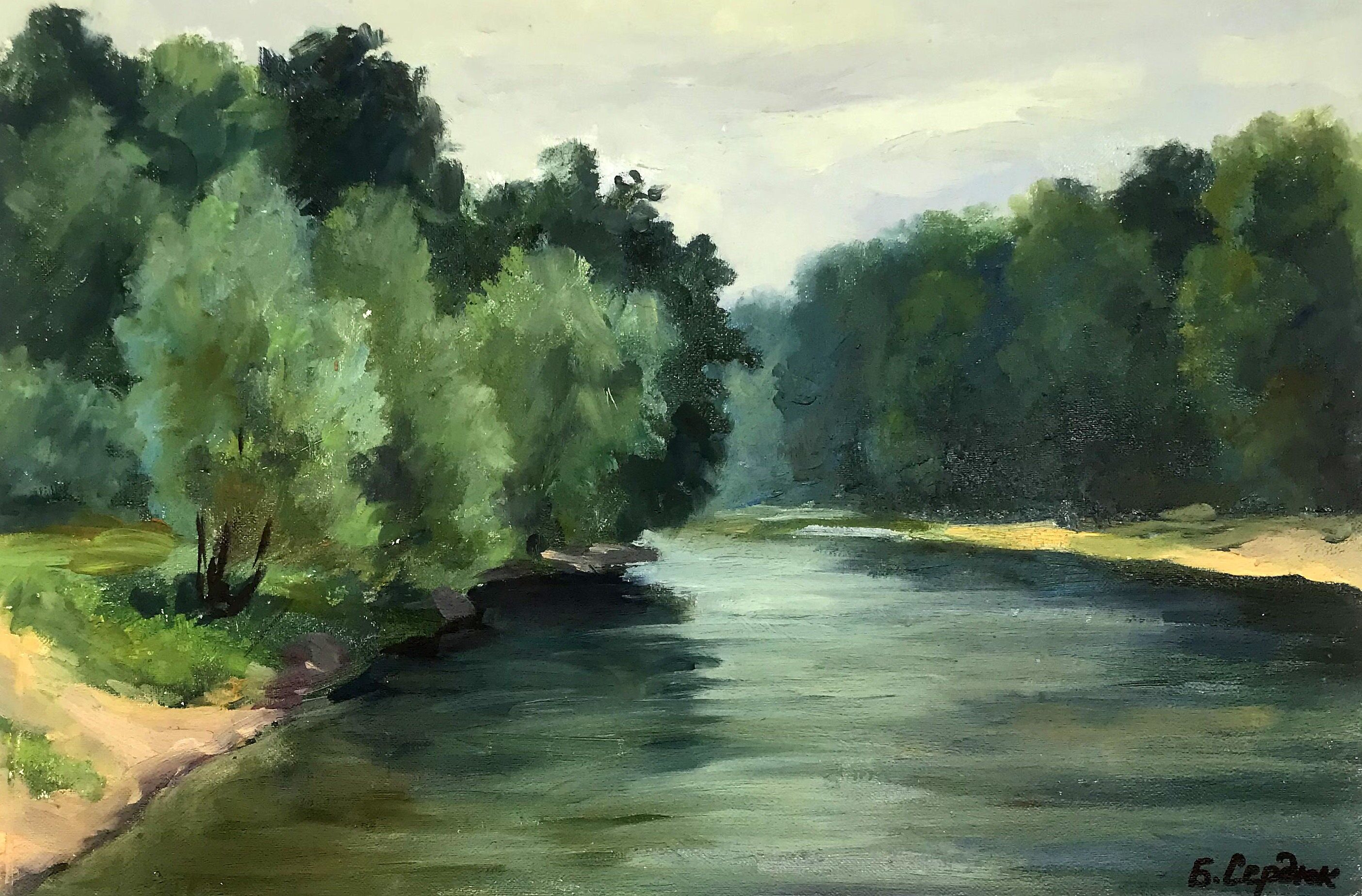 Pintura al óleo Orilla del río Boris Serdyuk 23x34cm