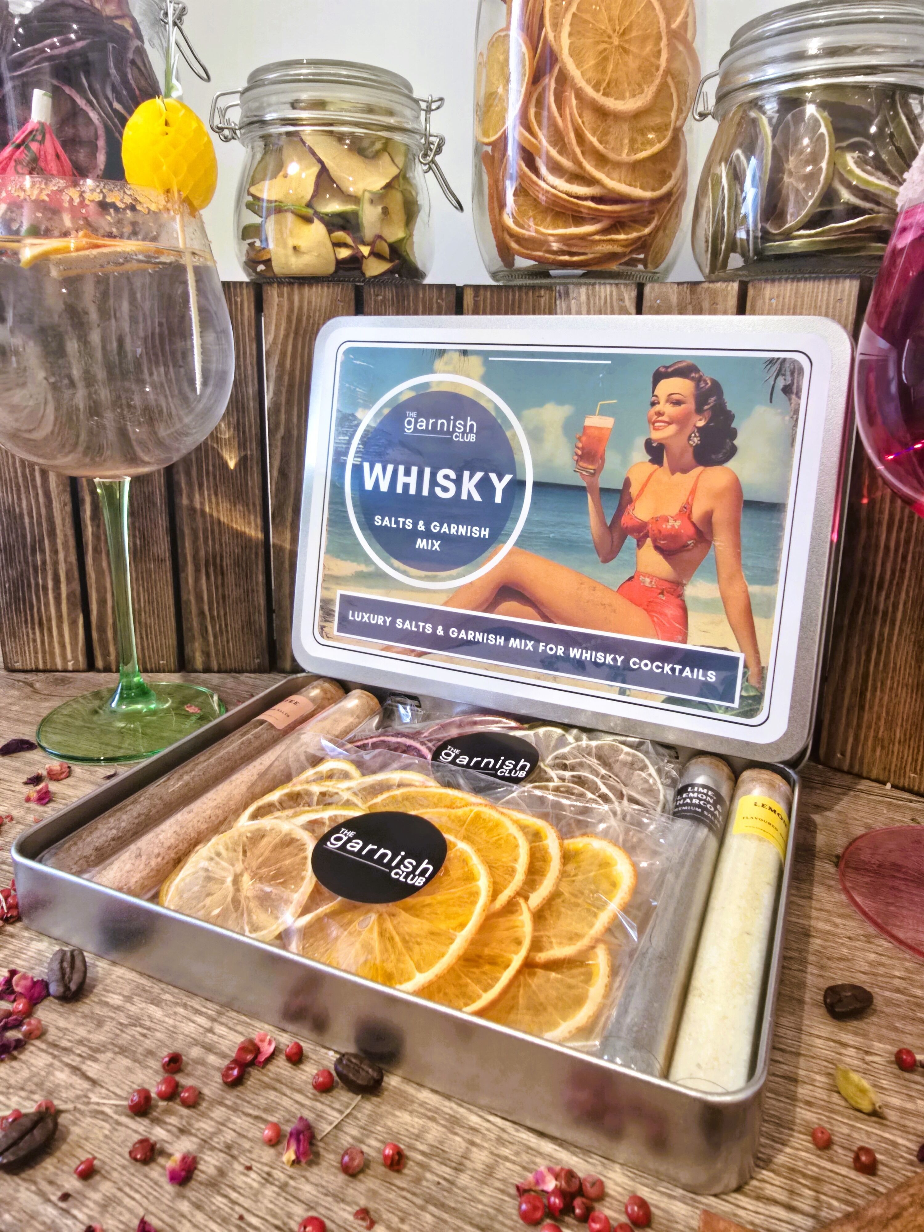 Whisky Cocktail Garnish Mix & Set of Four Herb-Infused Rim Salts