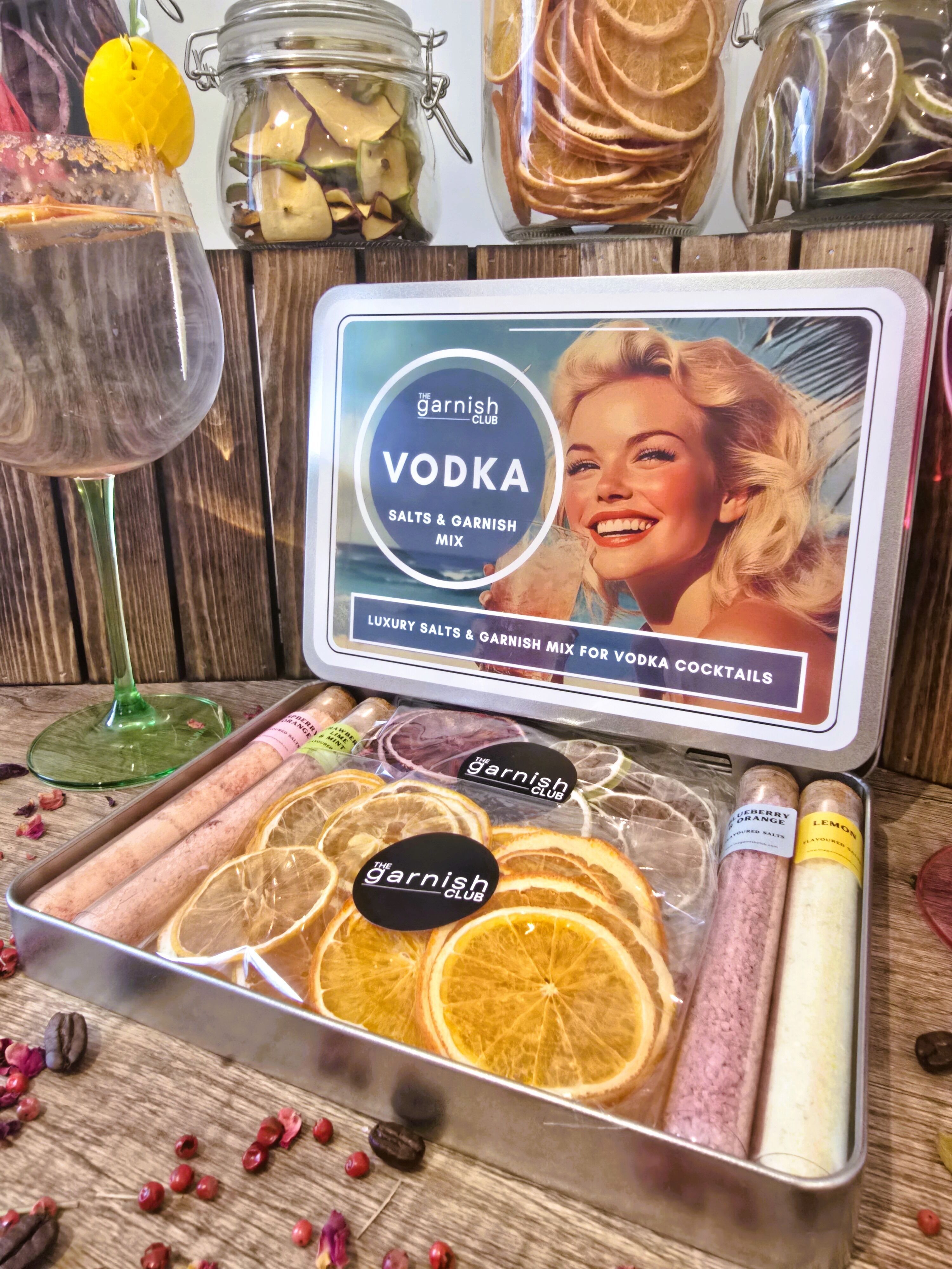 Vodka Cocktail Garnish Mix & Set of Four Herb-Infused Rim Salts