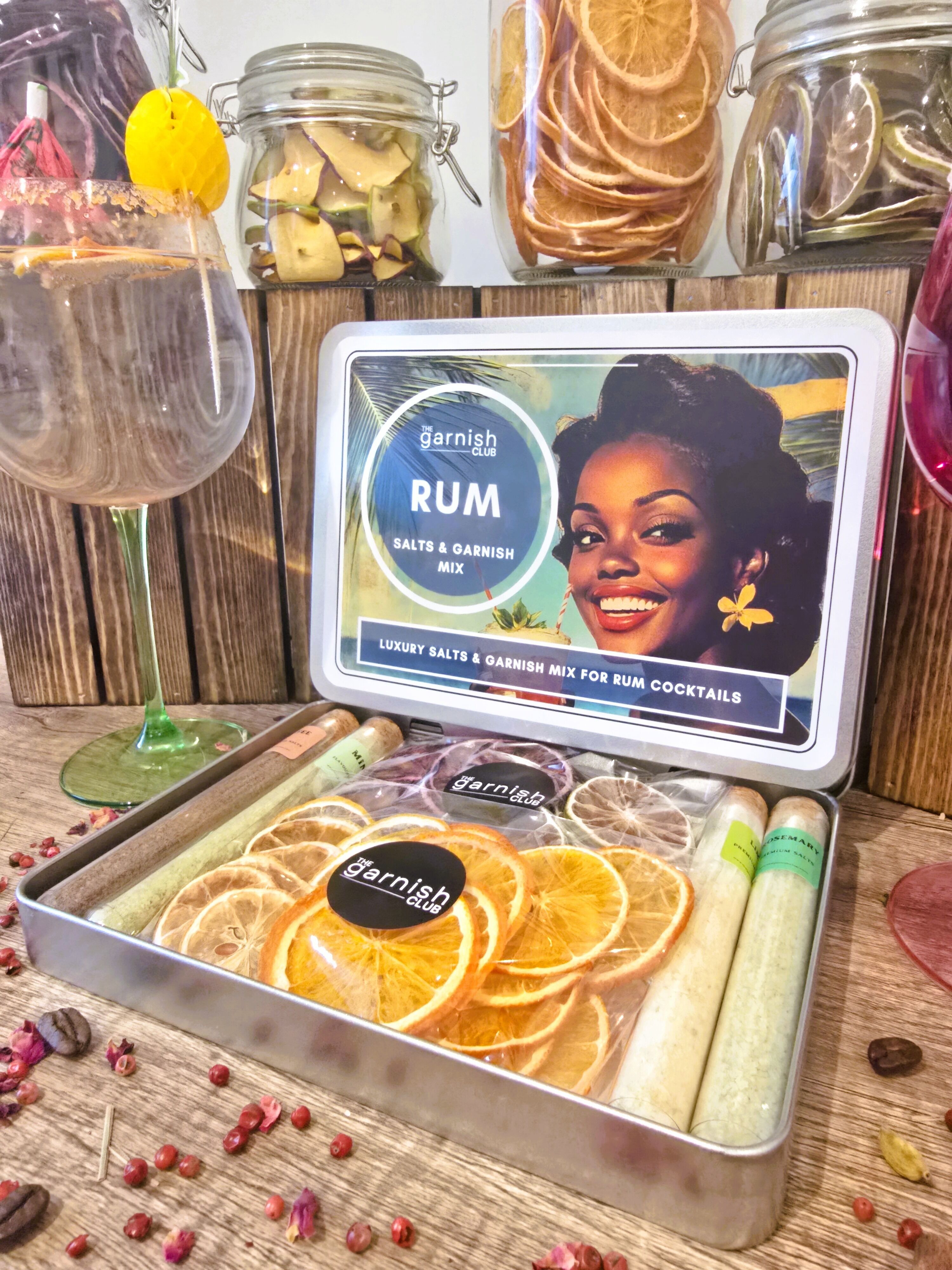 Rum Cocktail Garnish Mix & Set of Four Herb-Infused Rim Salts