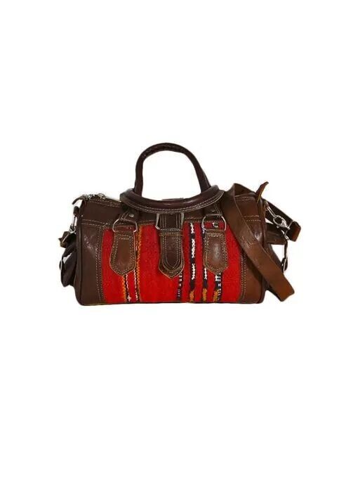 Bolsa de viaje de cuero y kilim - Bolsa de viaje de fin de semana con alfombra bereber marroquí