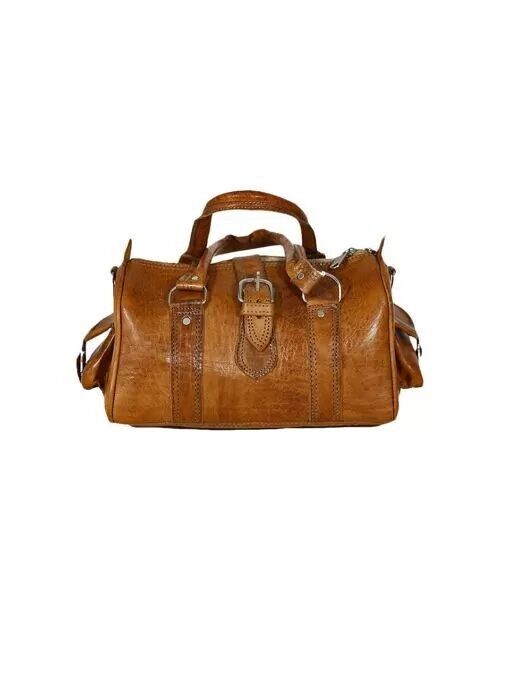 Bolso de viaje de piel estilo kilim - Bolso de fin de semana de piel de becerro marrón con estampados bereberes