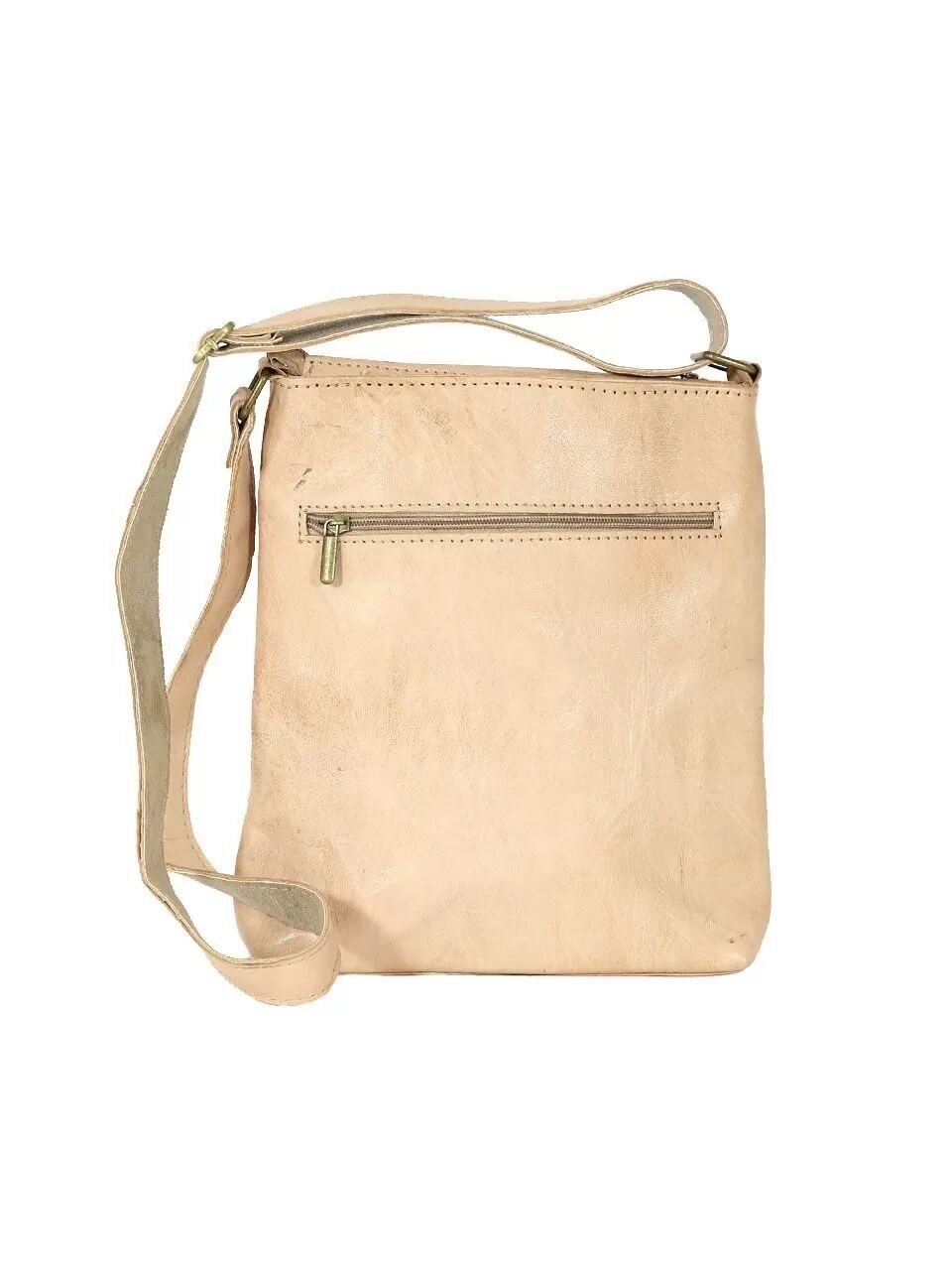 Bolso de hombro M2 de piel beige - Bandolera organizada con bolsillos con cremallera
