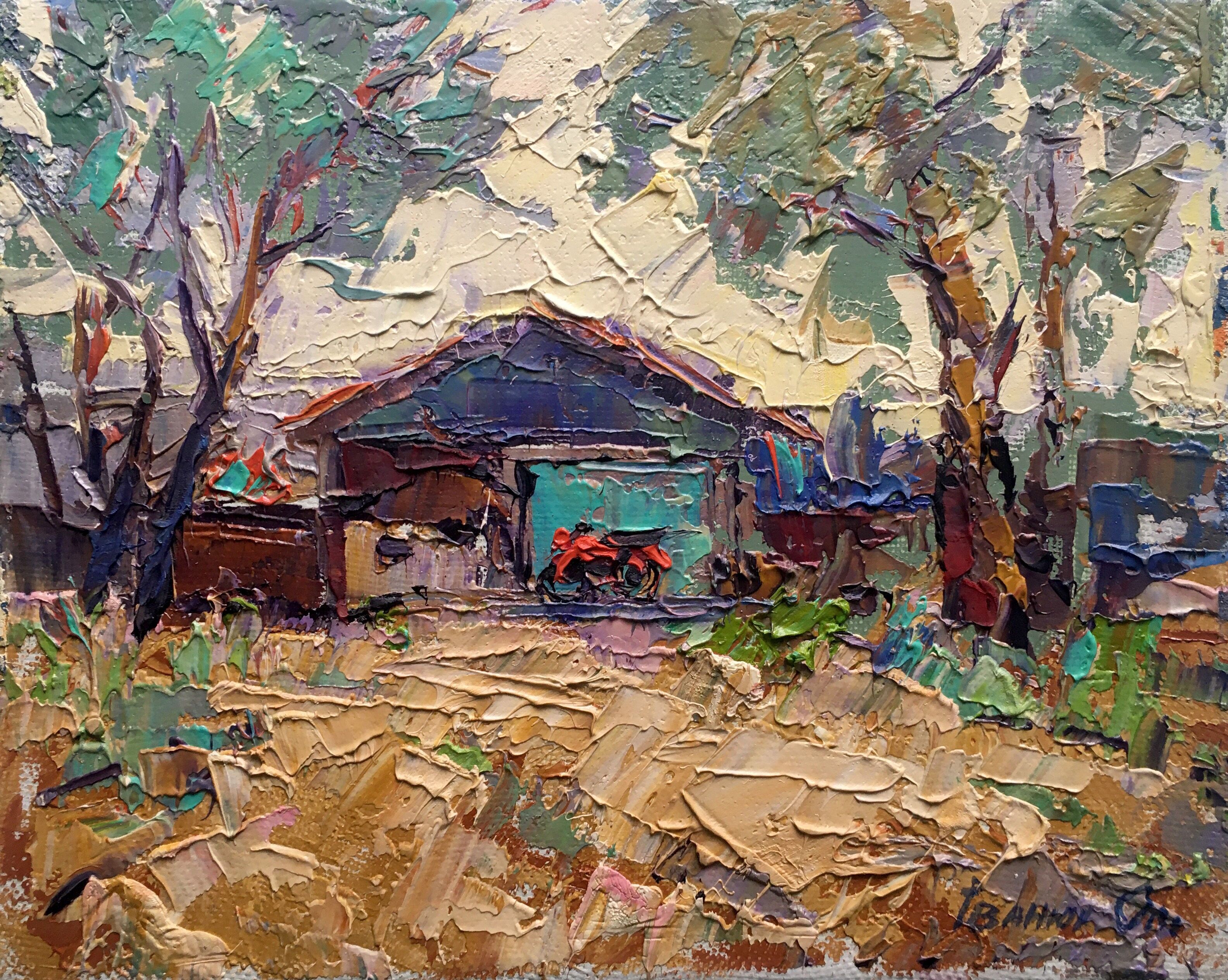 Pintura al óleo A la sombra de los árboles Oleksiy Ivanyuk 20x25cm