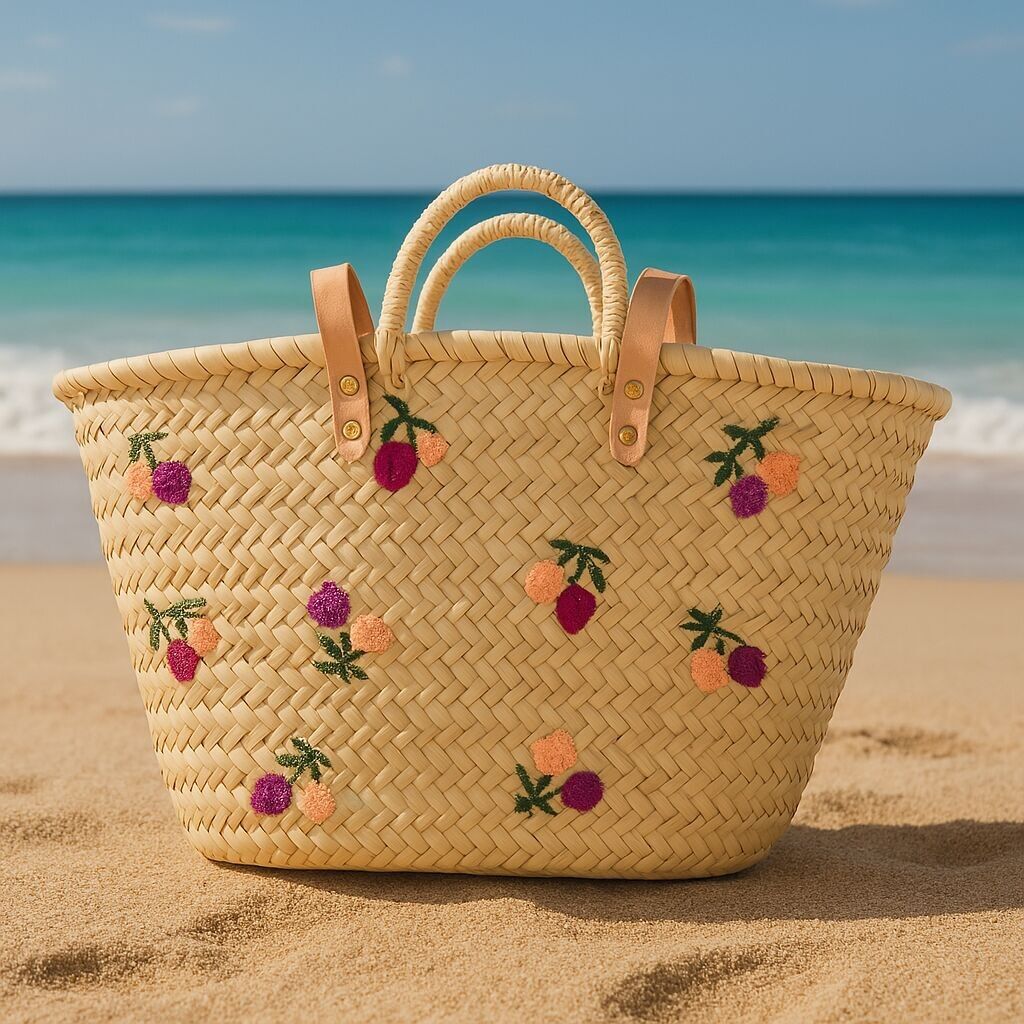 Pomelo Purple Wicker Basket – Hand-Embroidered Moroccan Stra