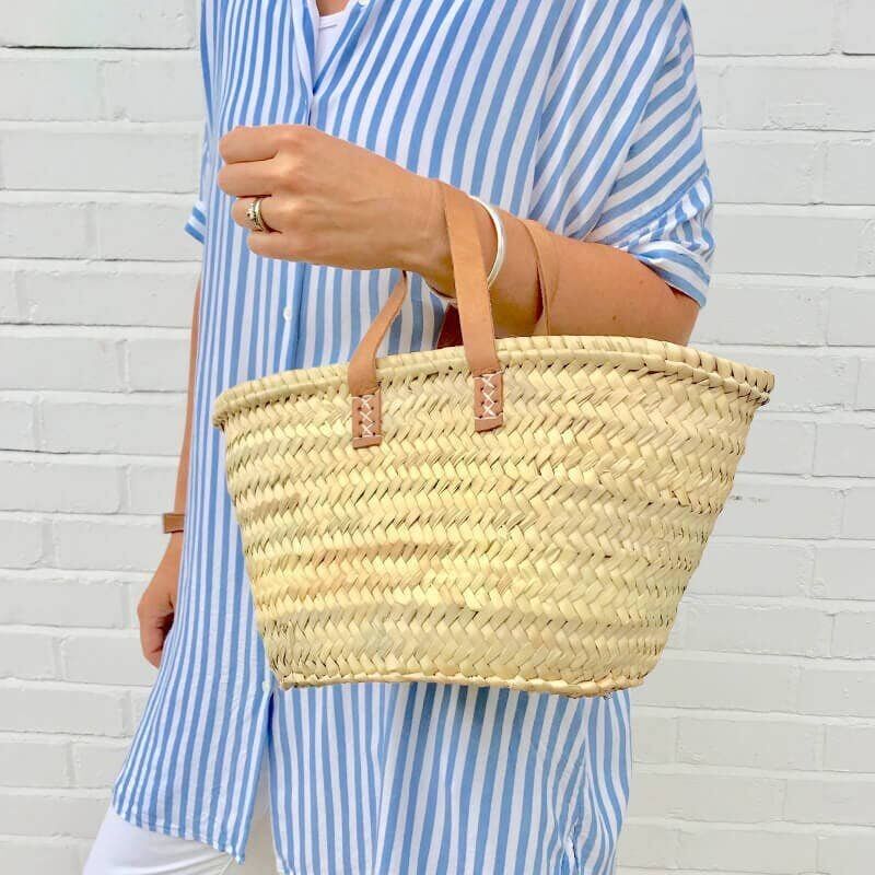 Isabel Small French Market Basket – Handwoven Palm Leaf Tote