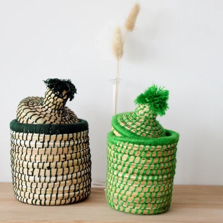 Raffia Storage Box – Green Handwoven Organizer from Morocco