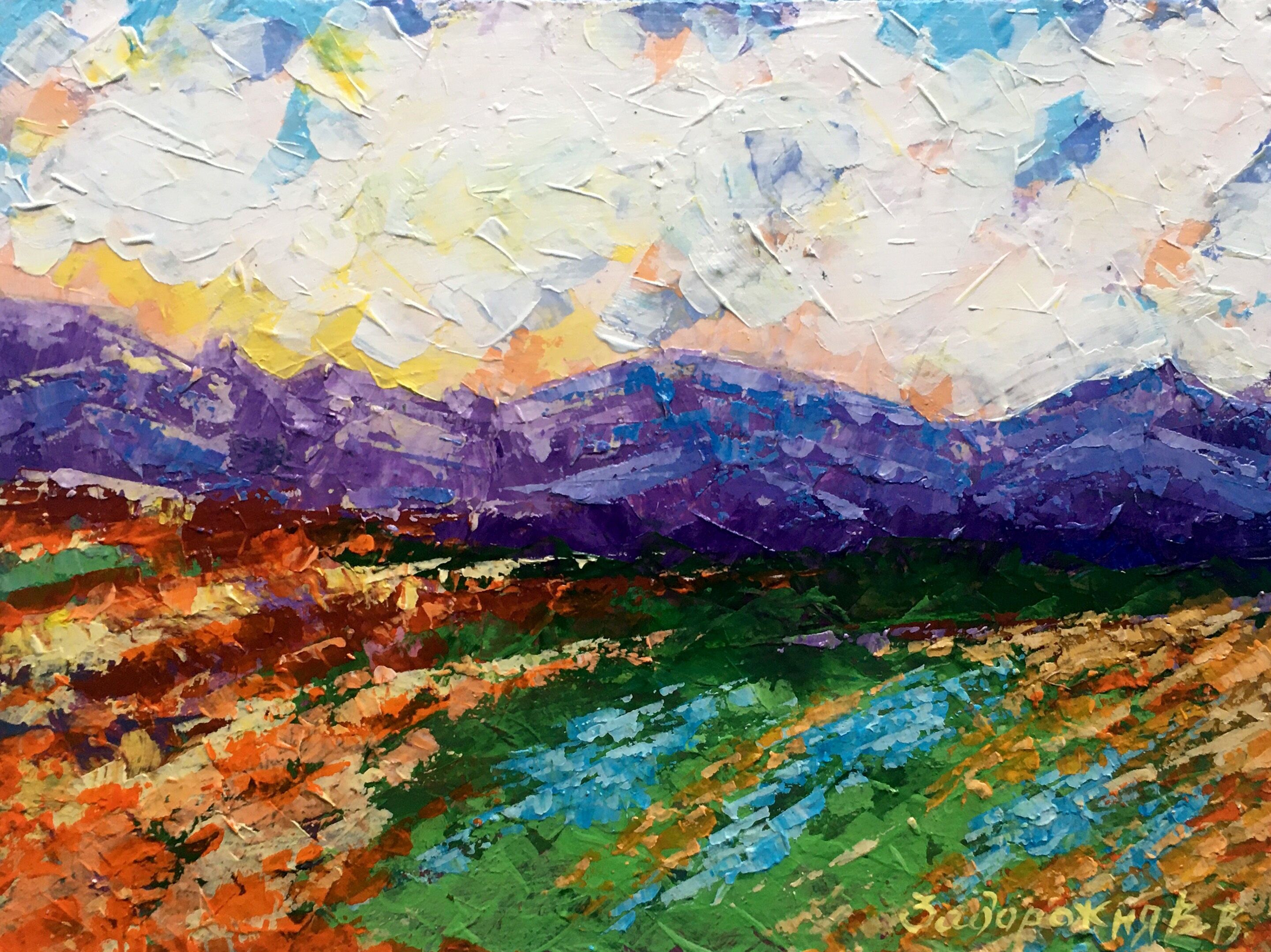 Ölgemälde „Urlaub in den Bergen“ (Zadorozhnya Vita), 15 x 20 cm