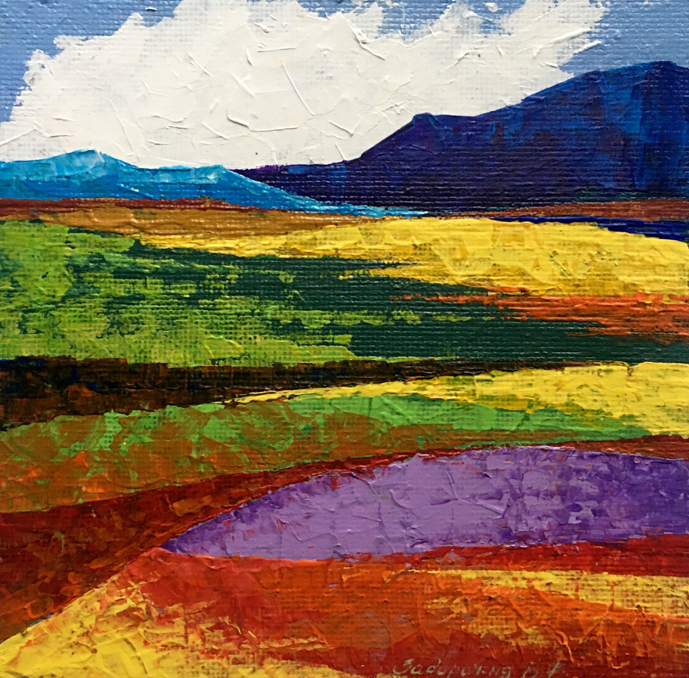 Ölgemälde Felder und Berge Zadorozhnya Vita 20x20cm