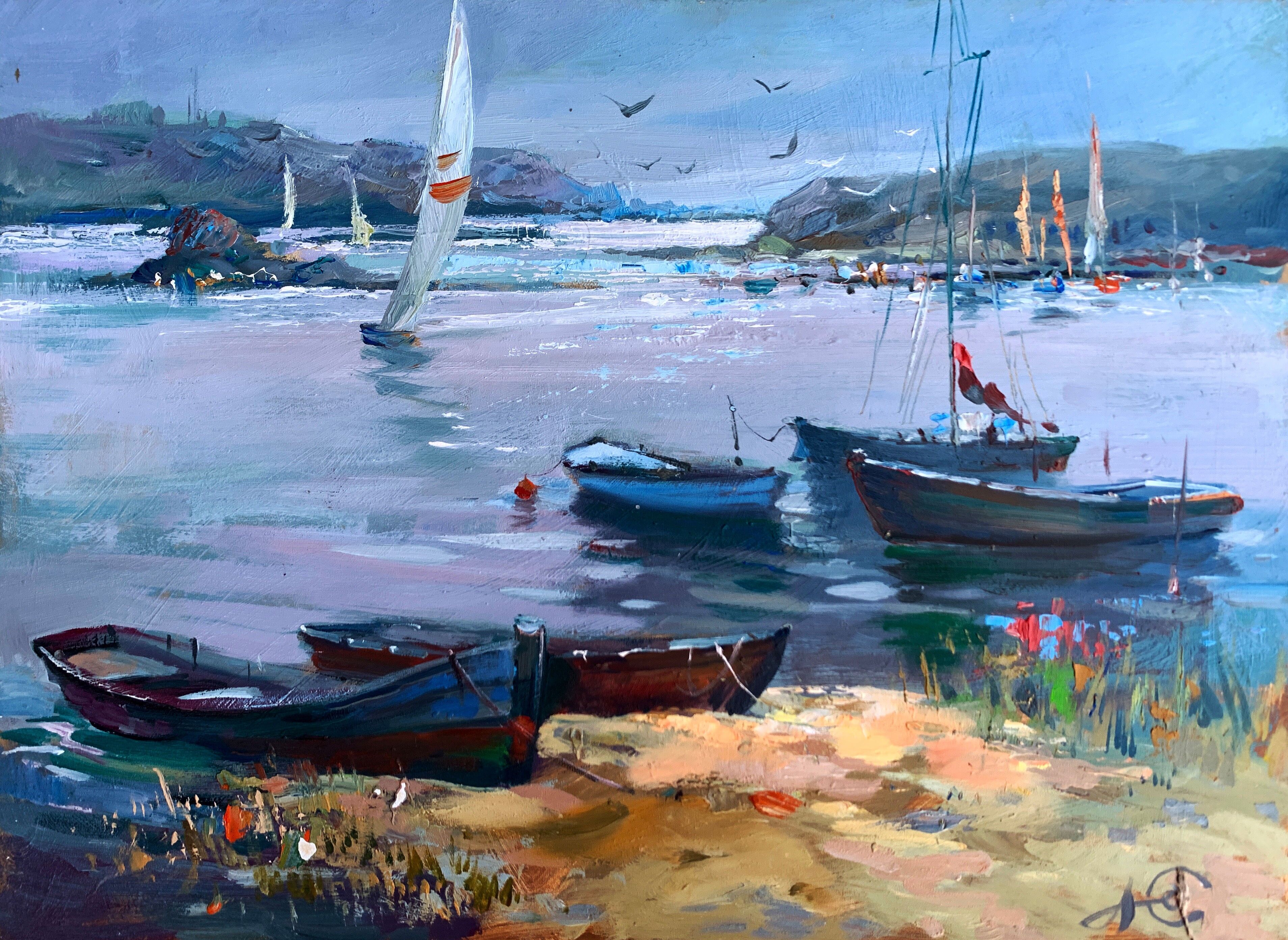 Pintura al óleo Club náutico Yuriy Suprunchuk 25x35cm