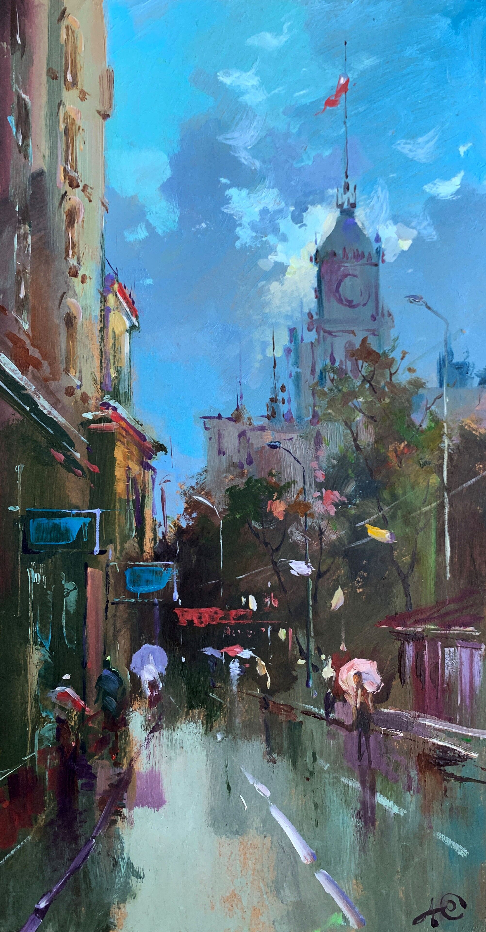 Ölgemälde Großstadttrubel Yuriy Suprunchuk 40x21cm