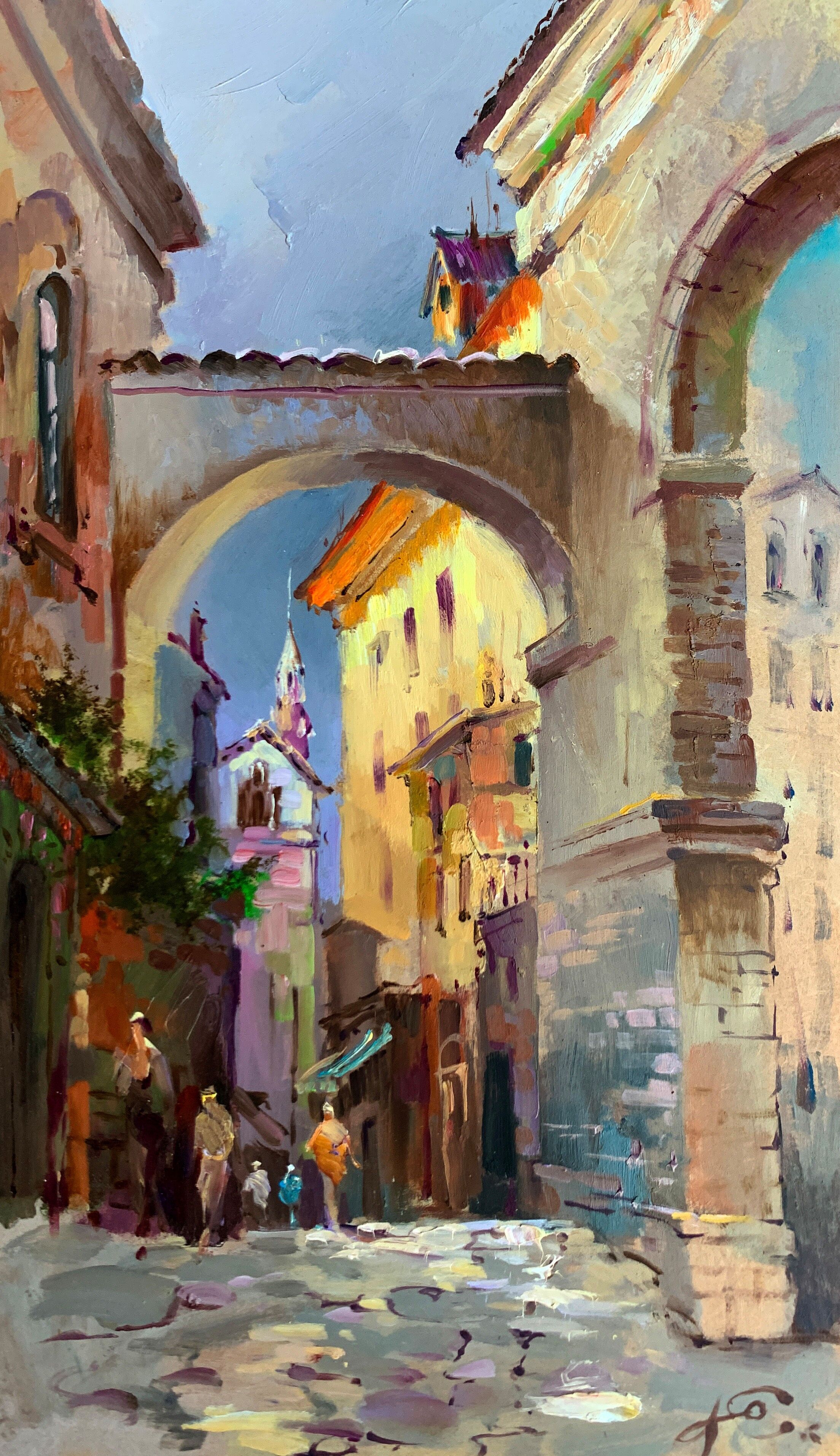 Pintura al óleo Calles antiguas de la ciudad Yuriy Suprunchuk 40x23cm