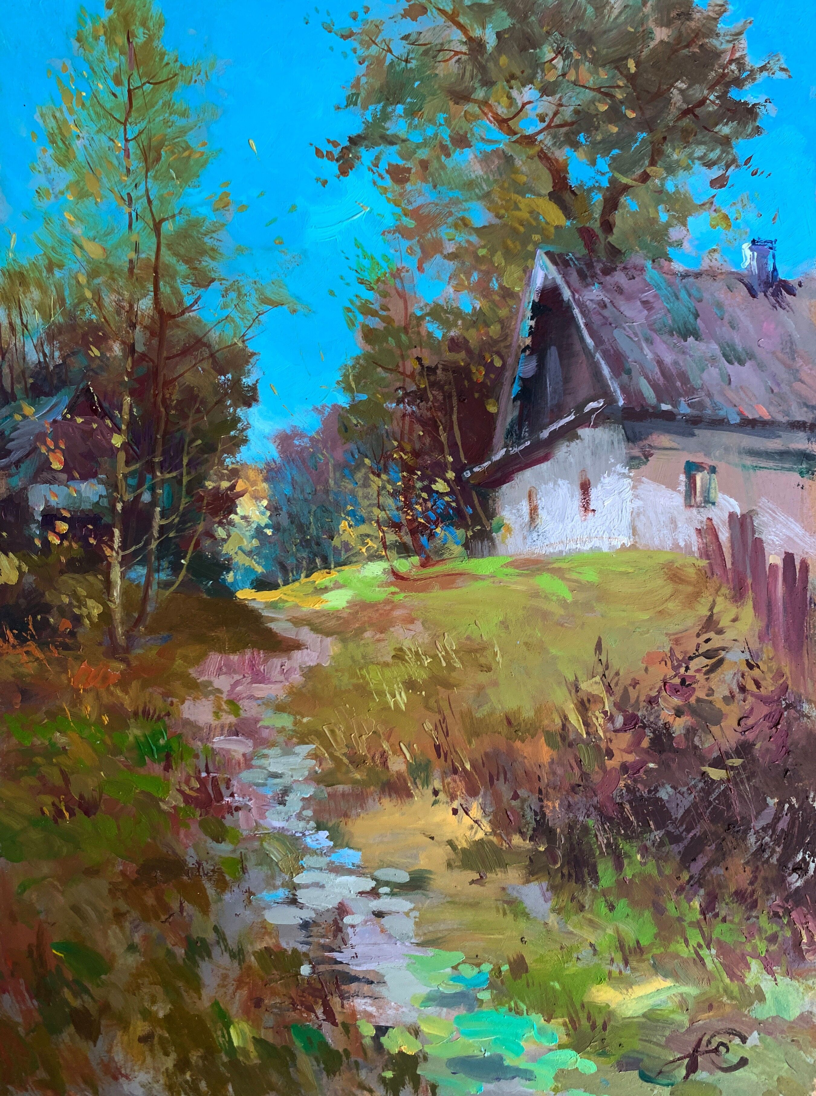 Pintura al óleo Temprano en la mañana en el pueblo Yuriy Suprunchuk 40x30cm