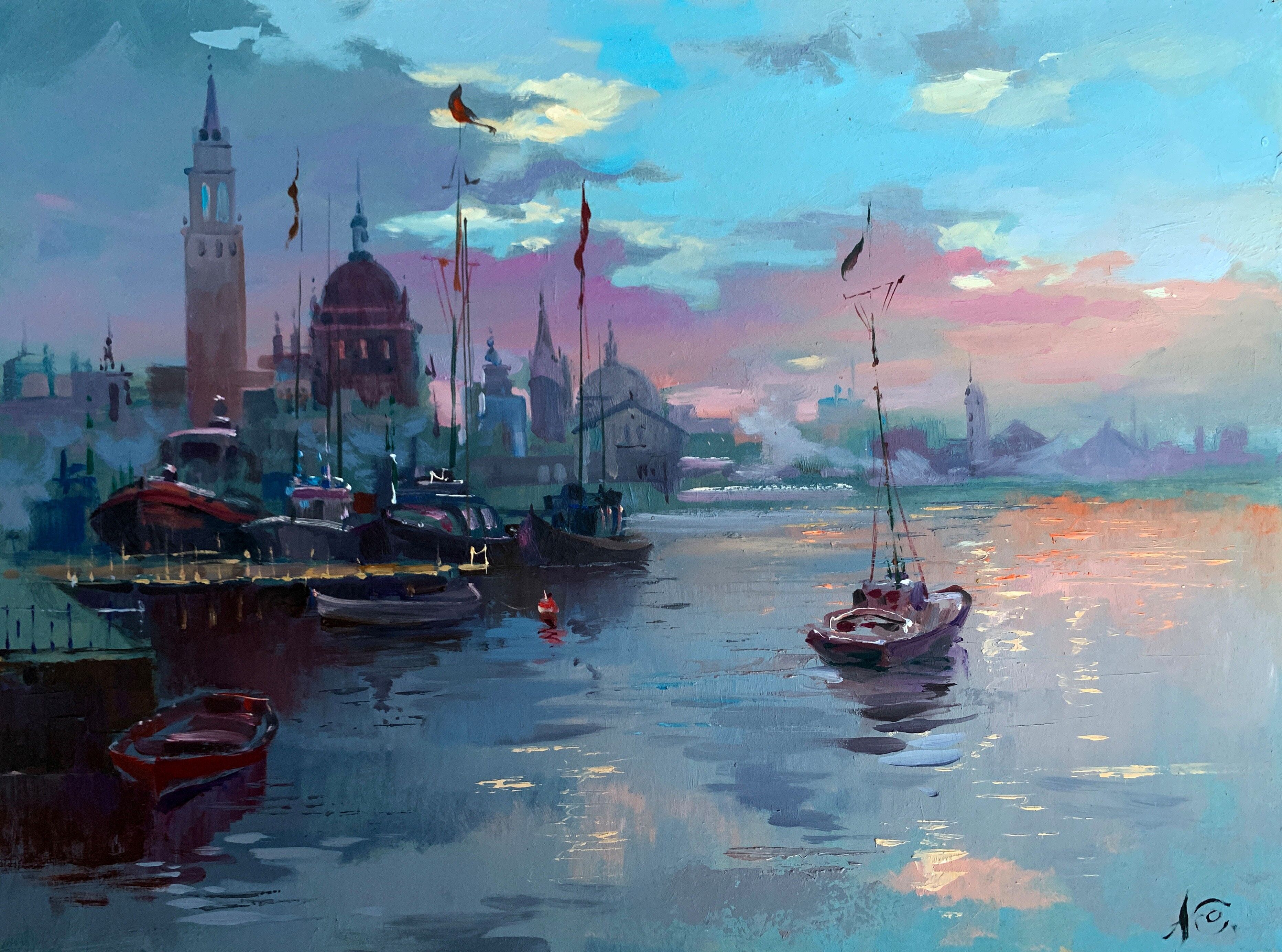 Pintura al óleo "Navegación romántica" de Yuri Suprunchuk, 30 x 40 cm