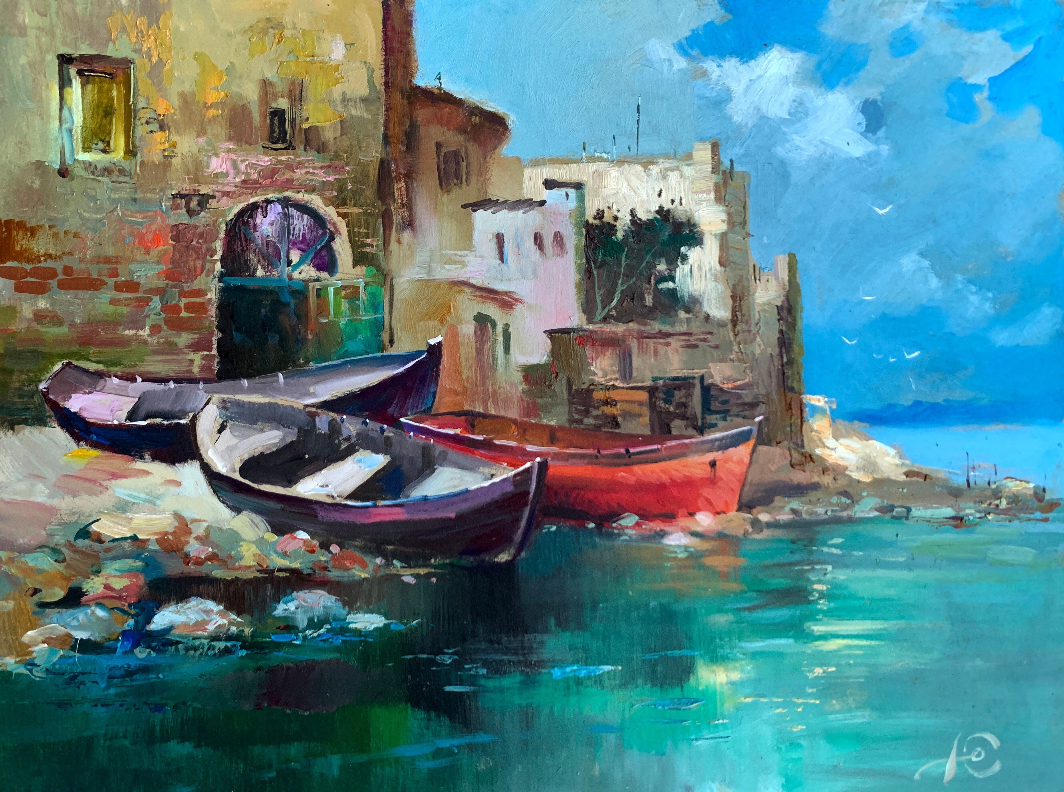 Ölgemälde „Am Meeresufer“, Yuriy Suprunchuk, 30 x 39 cm