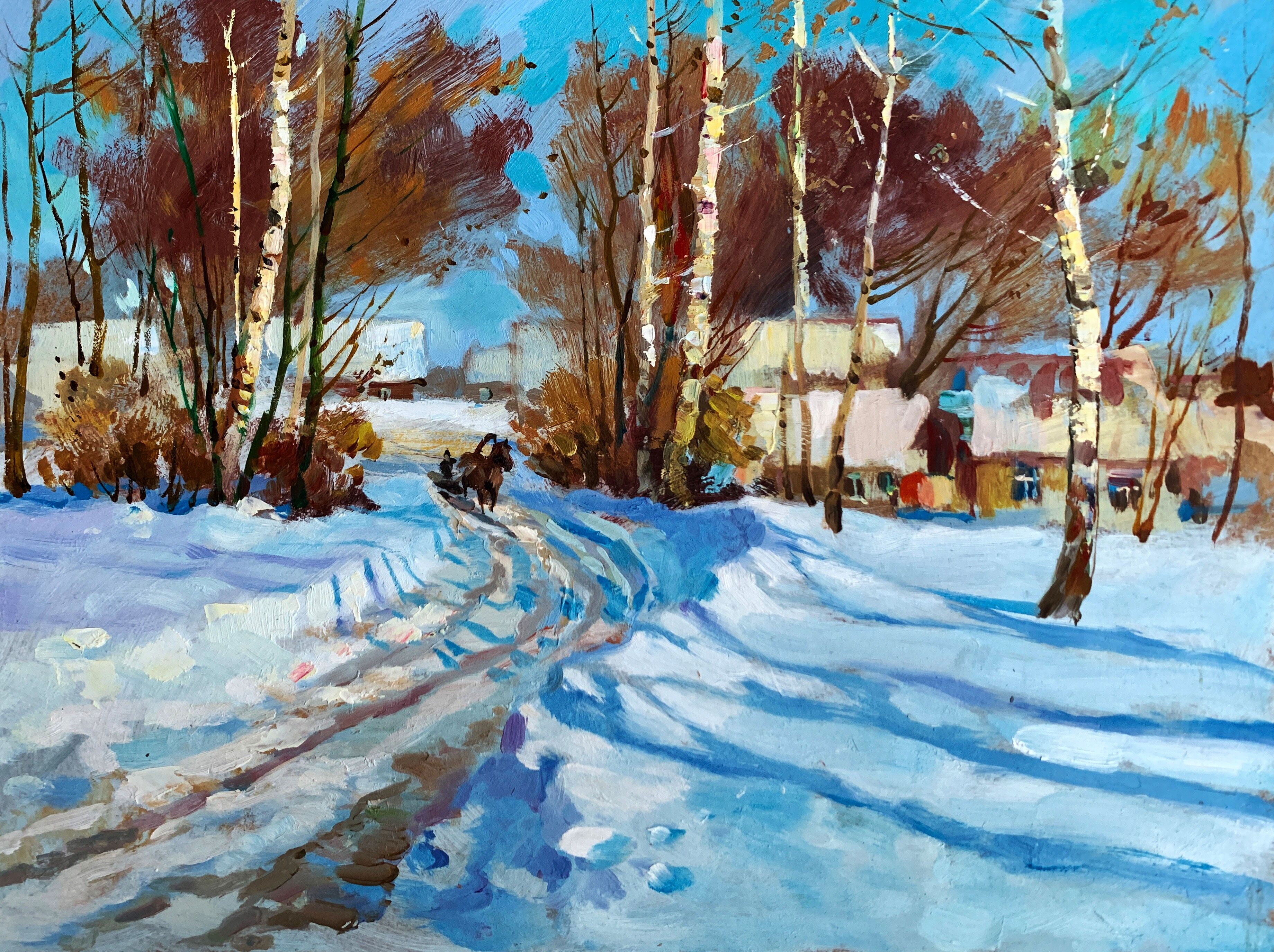 Ölgemälde „Sonniger Wintertag“, Yuriy Suprunchuk, 30 x 40 cm