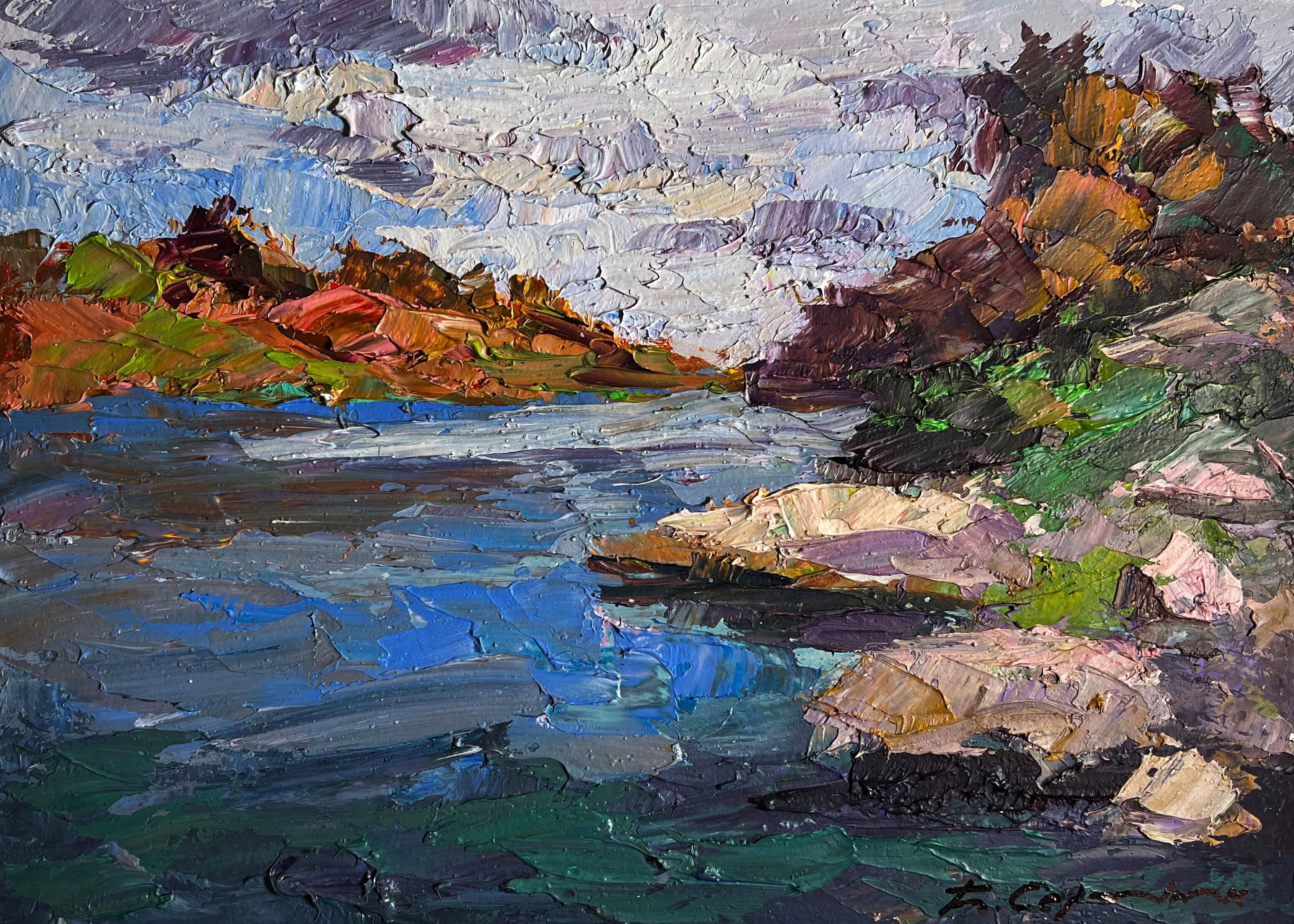 Pintura al óleo Costa de piedra Boris Serdyuk 20x28cm