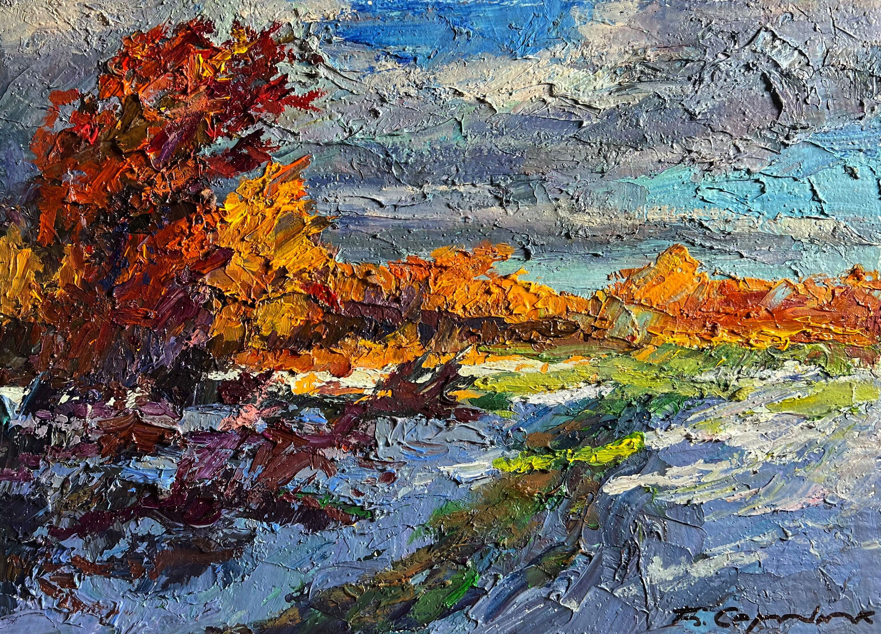 Pintura al óleo La primera nevada Boris Serdyuk 21x29cm